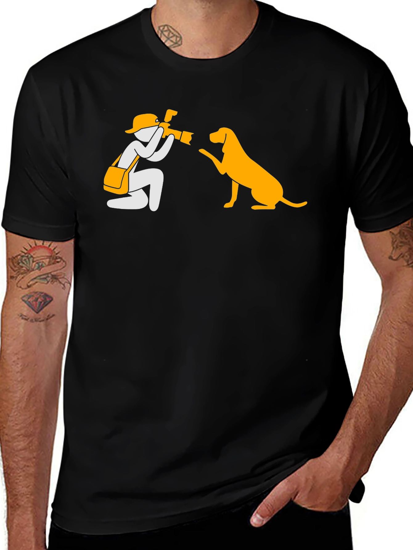 Photographer & Dog Graphic Tee - Black Cotton Shirt