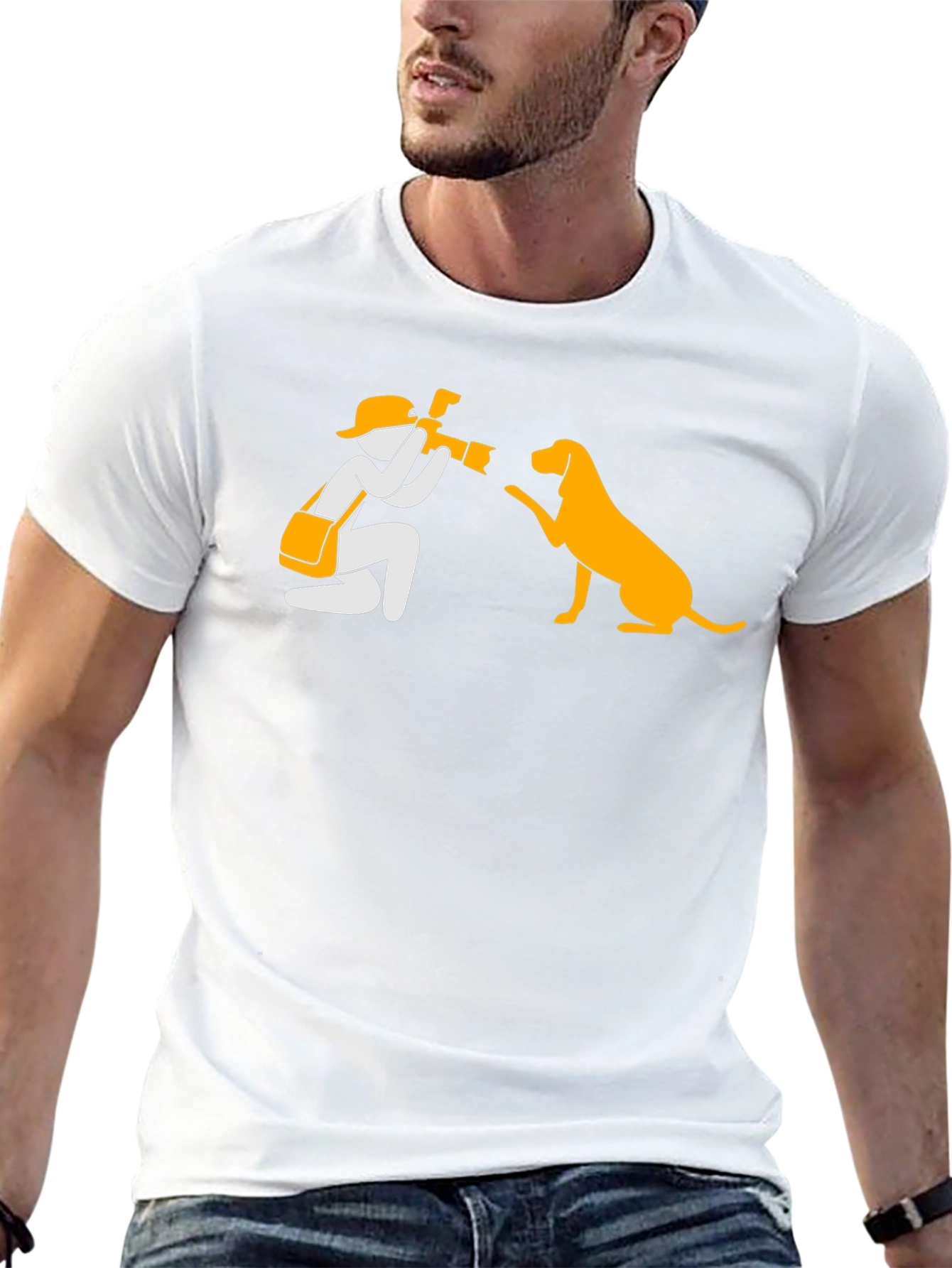 Photographer & Dog Graphic Tee - Black Cotton Shirt