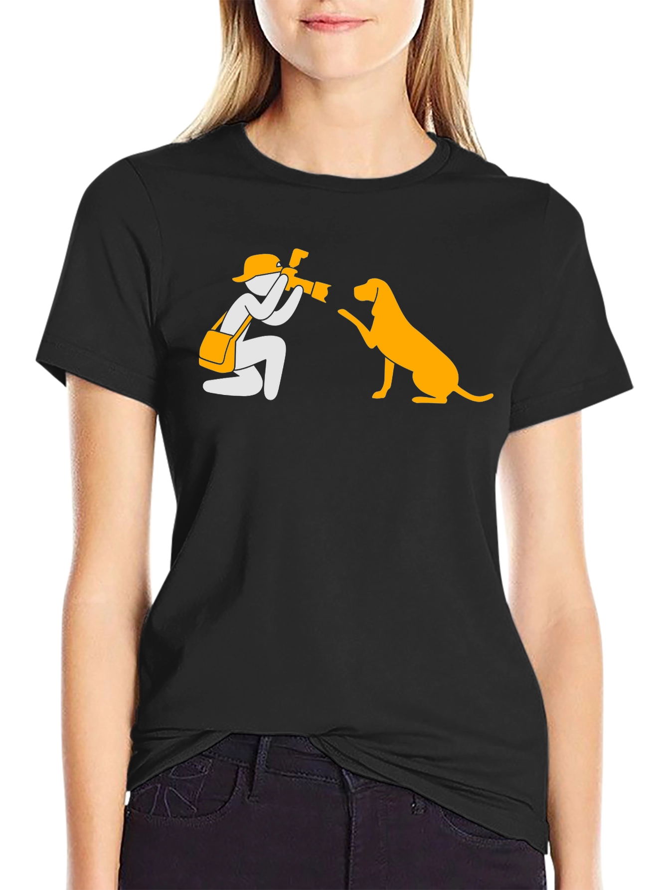 Photographer & Dog Graphic Tee - Black Cotton Shirt