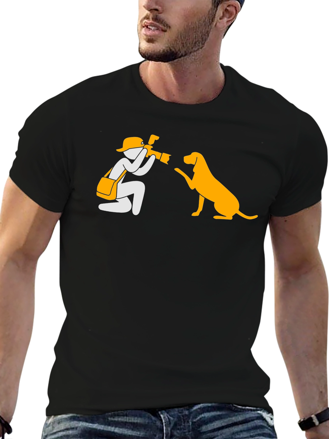 Photographer & Dog Graphic Tee - Black Cotton Shirt