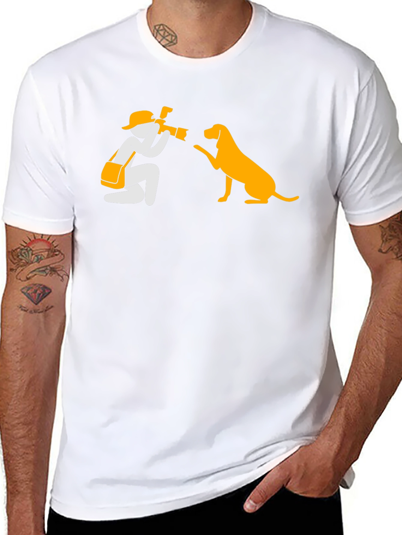 Photographer & Dog Graphic Tee - Black Cotton Shirt