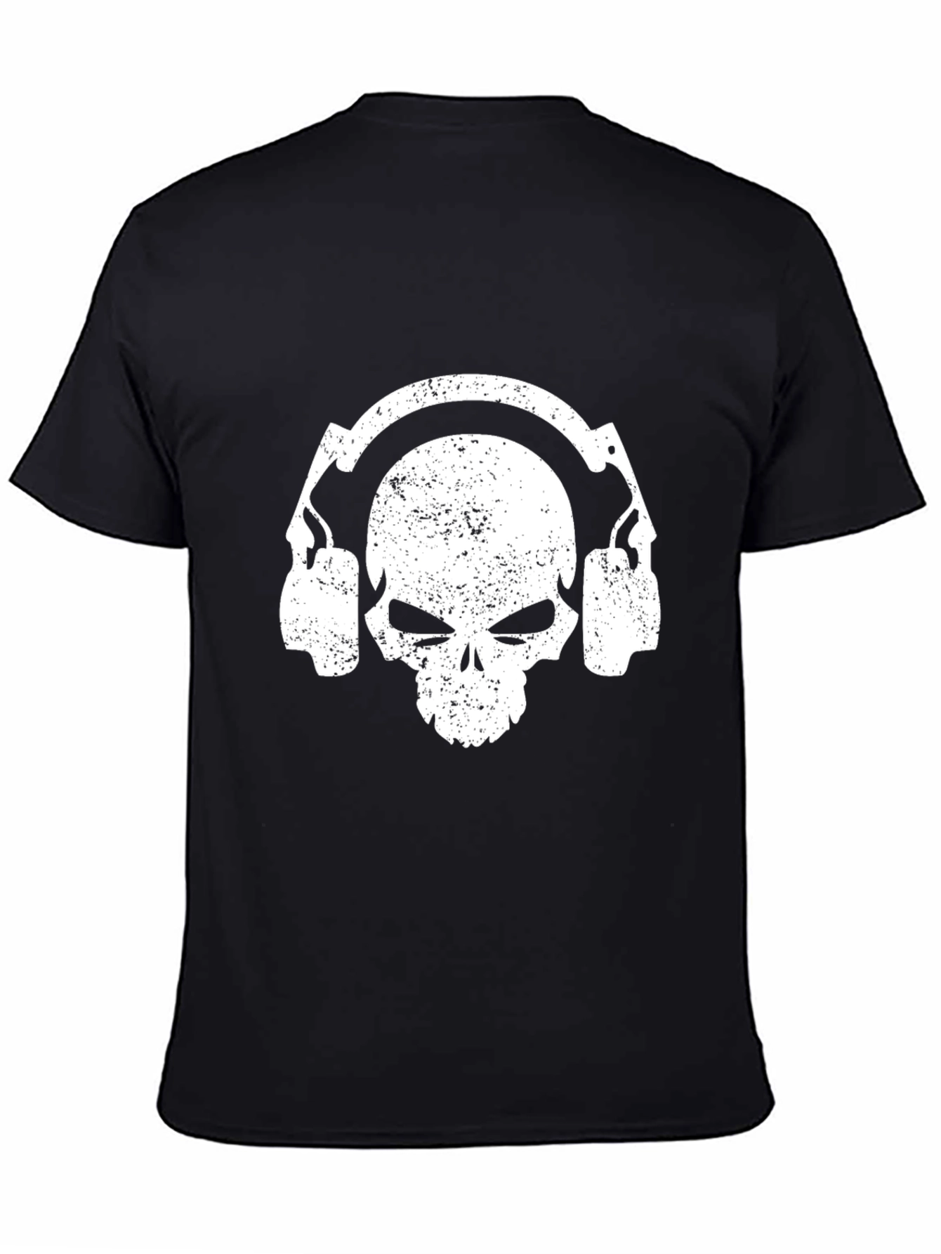 Skull with Headphones Graphic Tee - Black Cotton