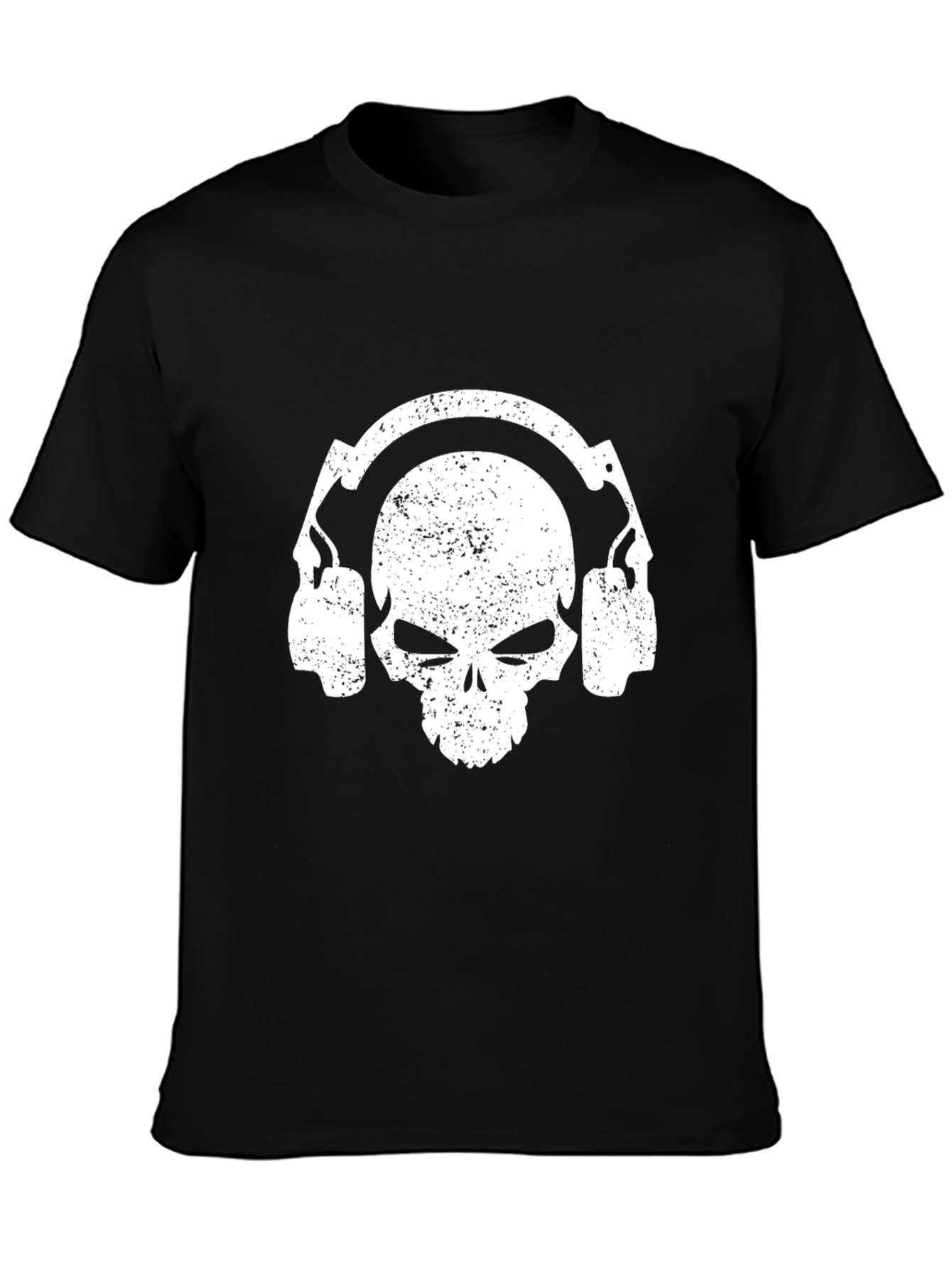Skull with Headphones Graphic Tee - Black Cotton