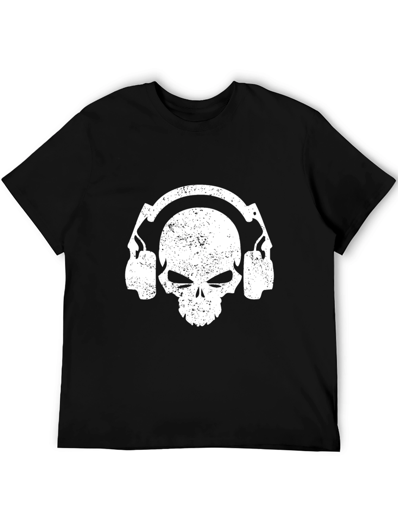 Skull with Headphones Graphic Tee - Black Cotton