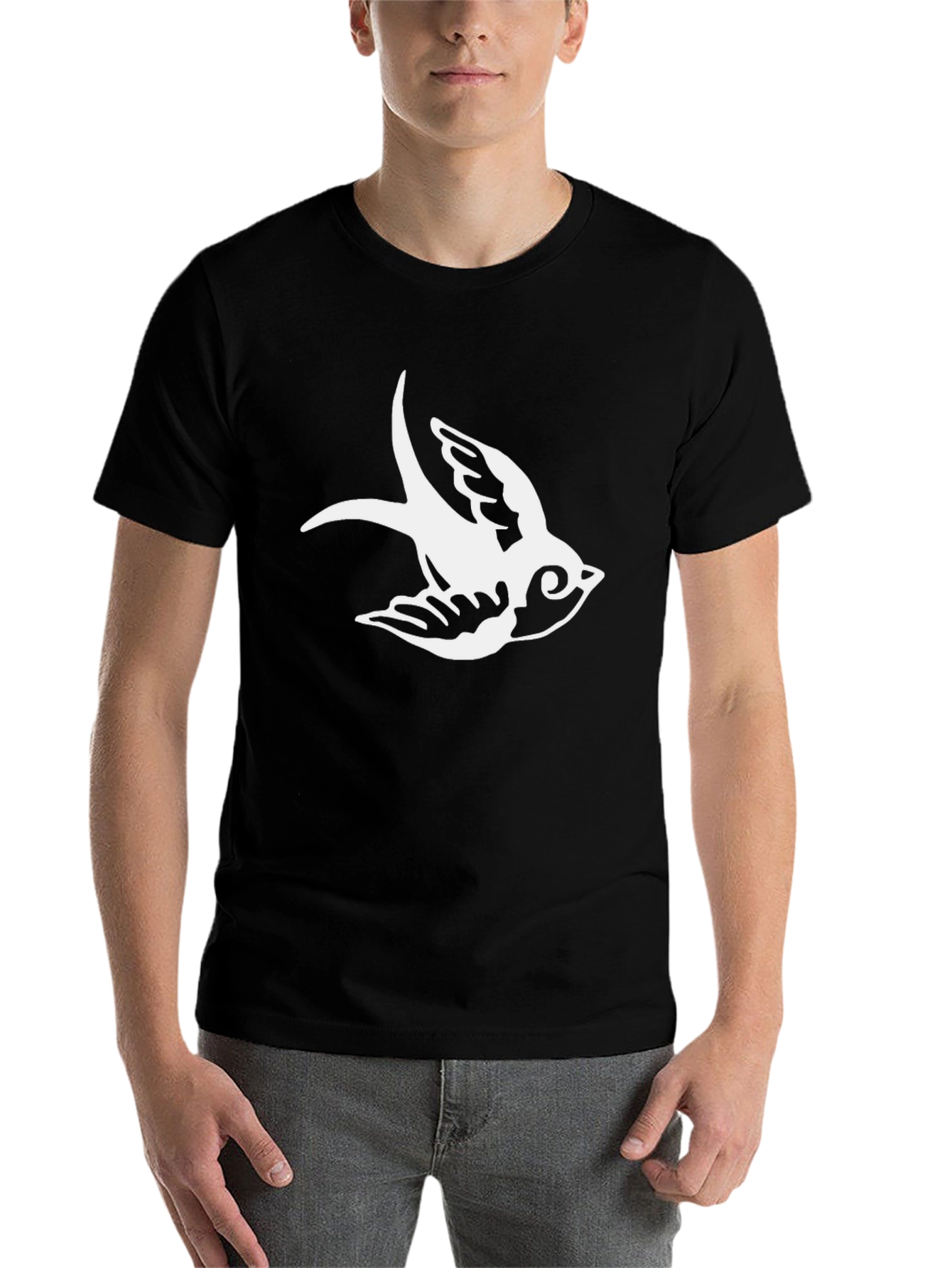 Black T-Shirt with Sparrow Graphic