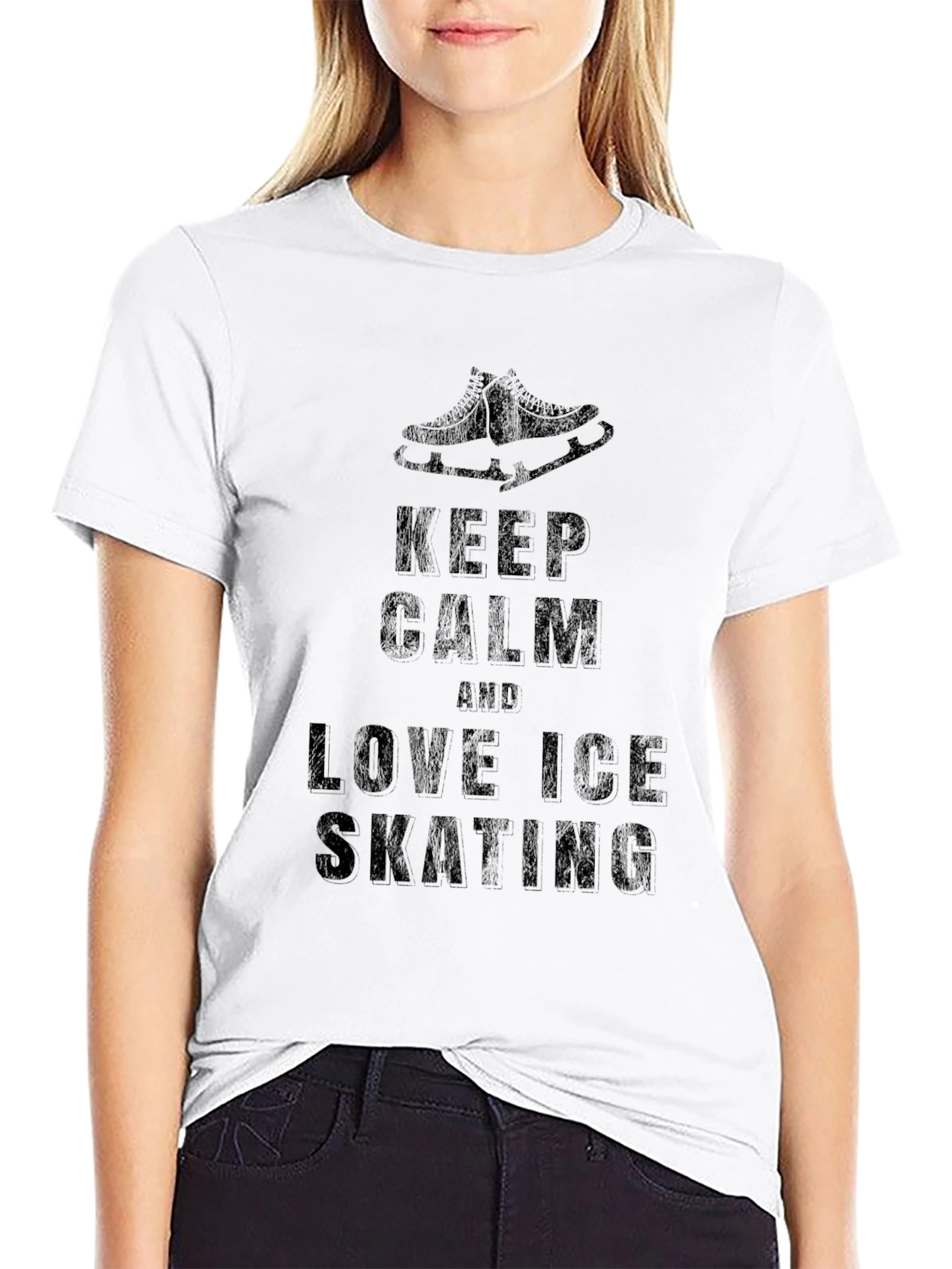 Keep Calm Love Ice Skating Black Graphic T-Shirt
