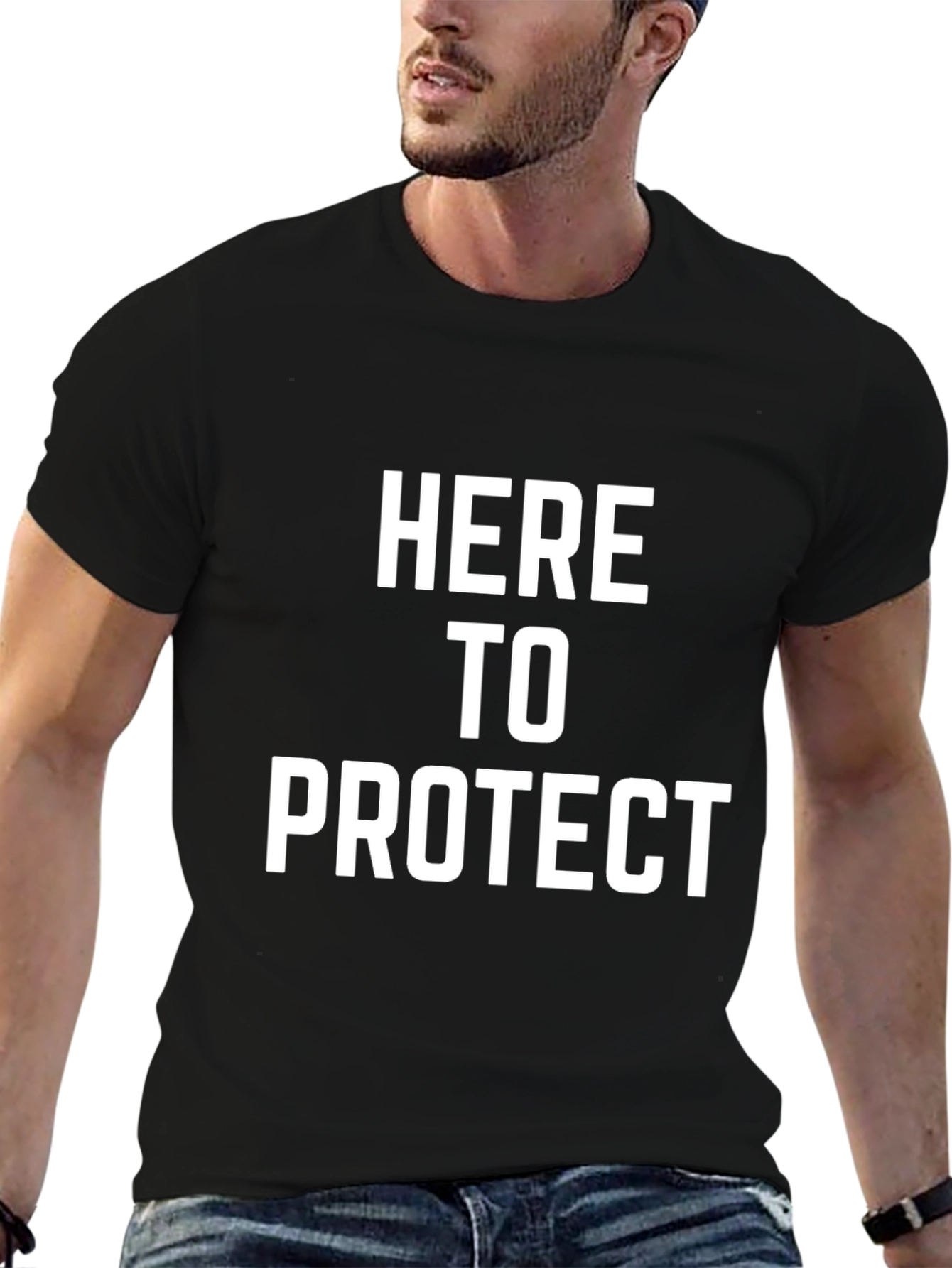 Here to Protect Graphic Tee - Black Cotton T-Shirt