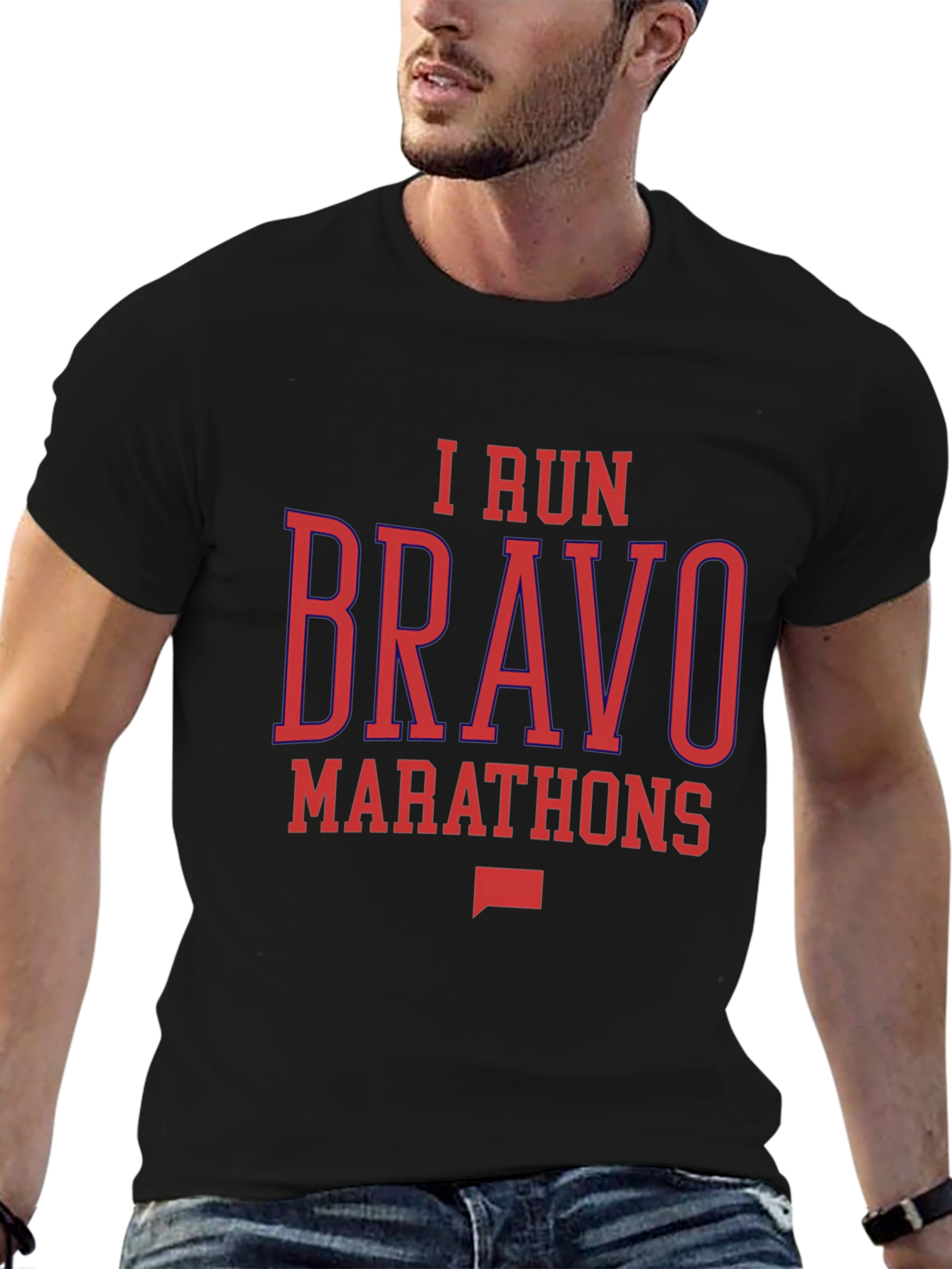 I Run Bravo Marathons Black Graphic Tee