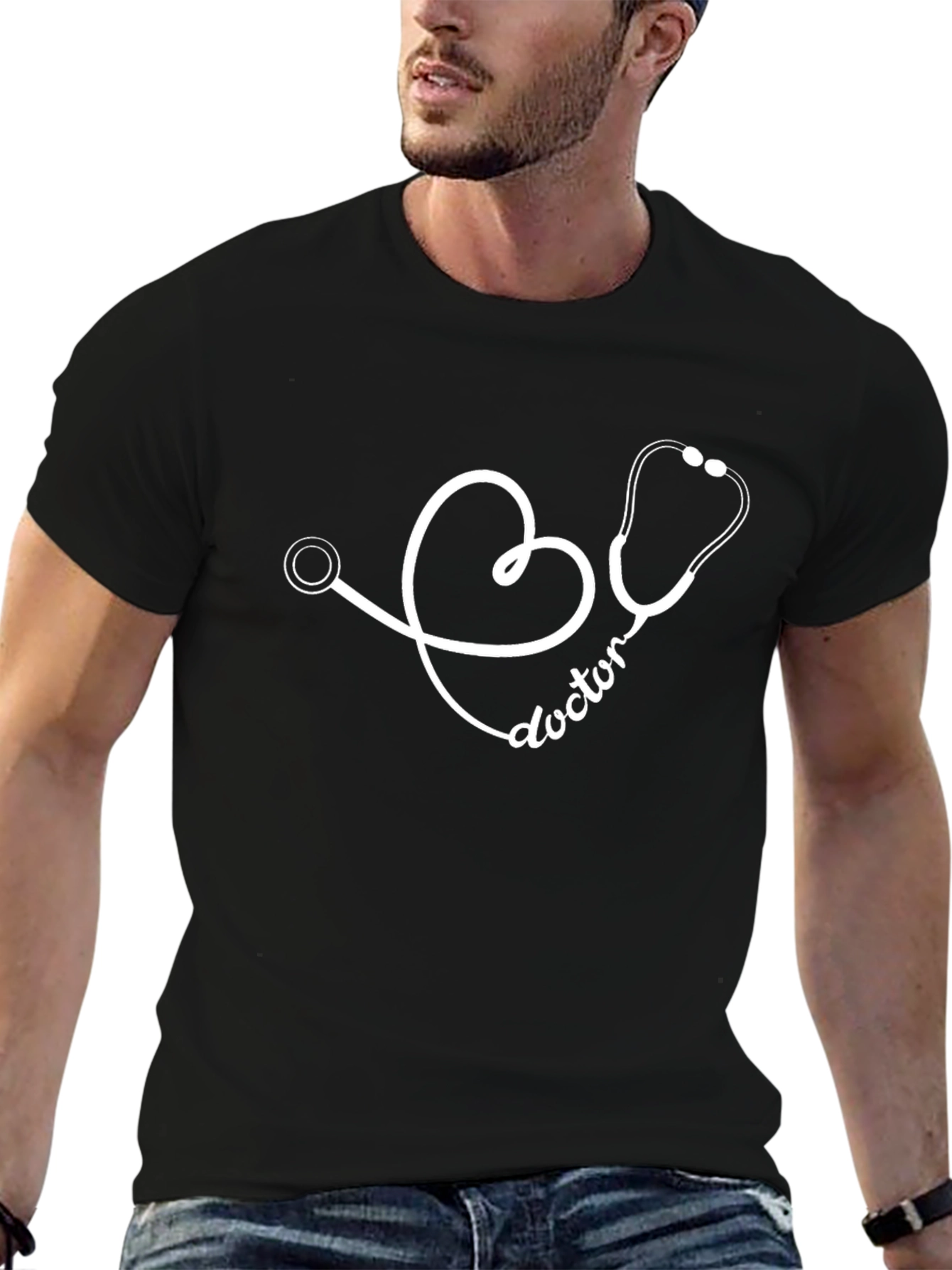 Doctor Heartbeat Stethoscope Tee - Black Cotton T-Shirt