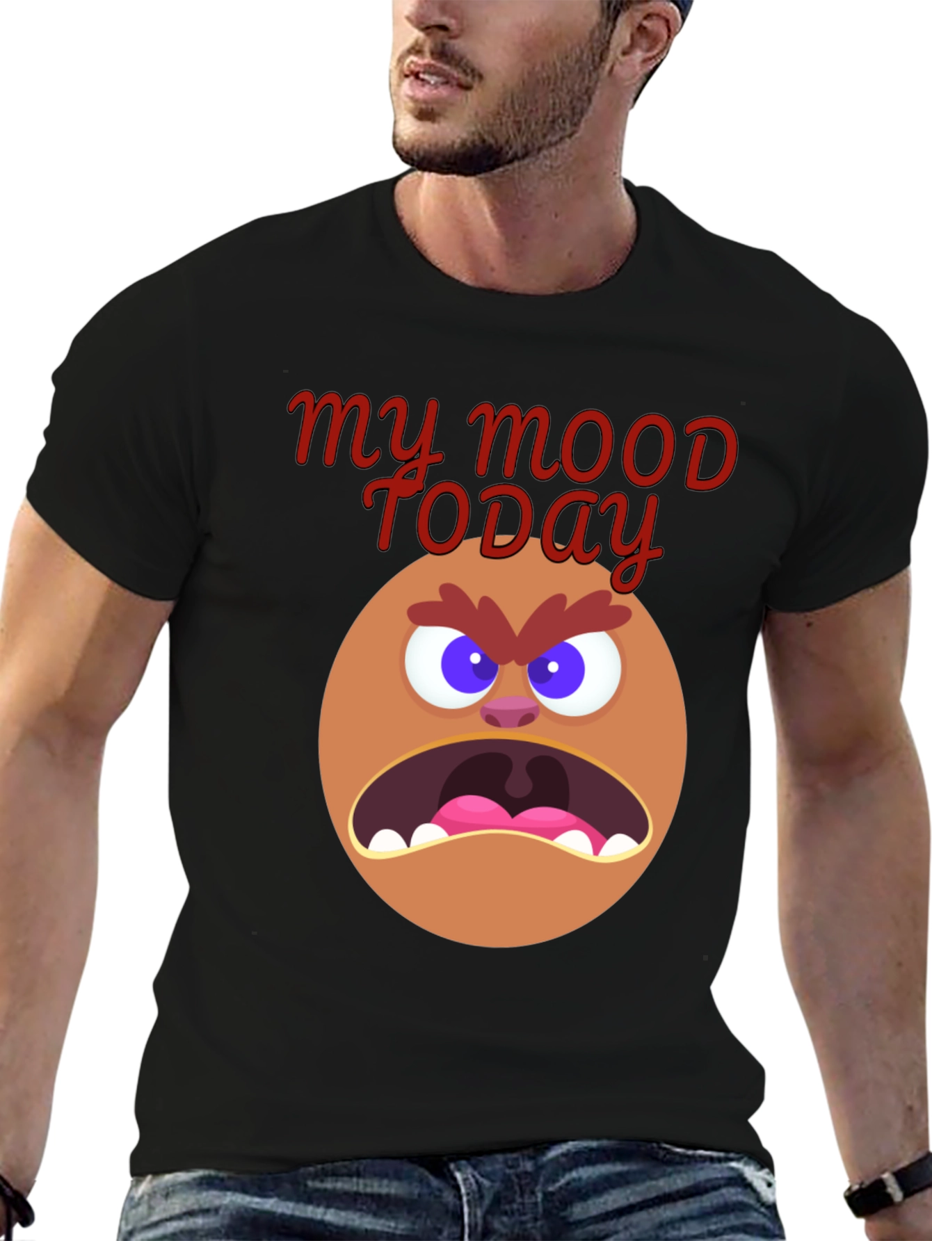 My Mood Today Angry Face Graphic Tee - Black