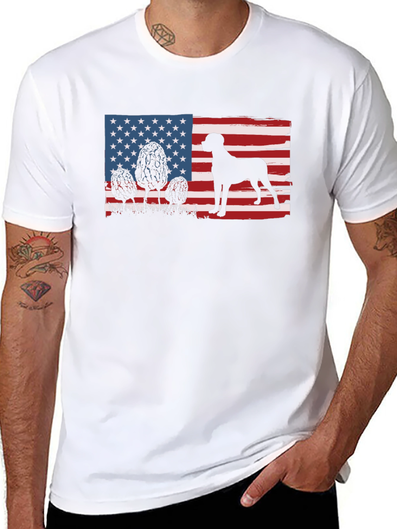 American Dog Flag Graphic Tee - Patriotic Style