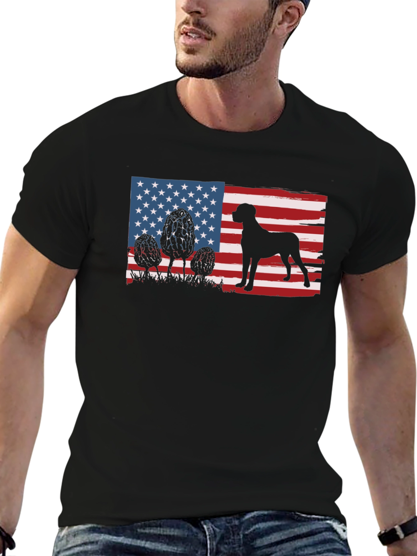 American Dog Flag Graphic Tee - Patriotic Style