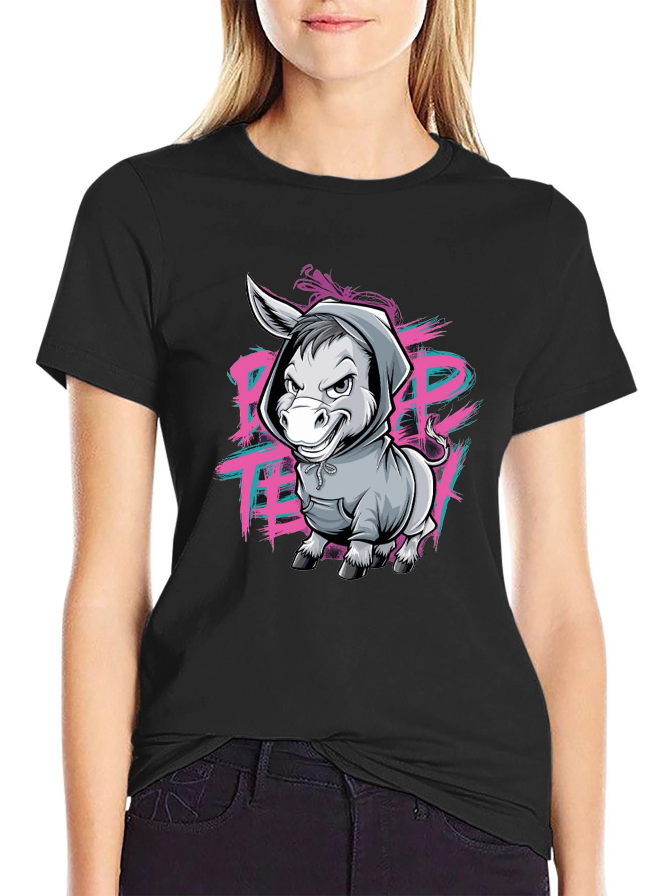Cool Donkey Graphic Print Black T-Shirt