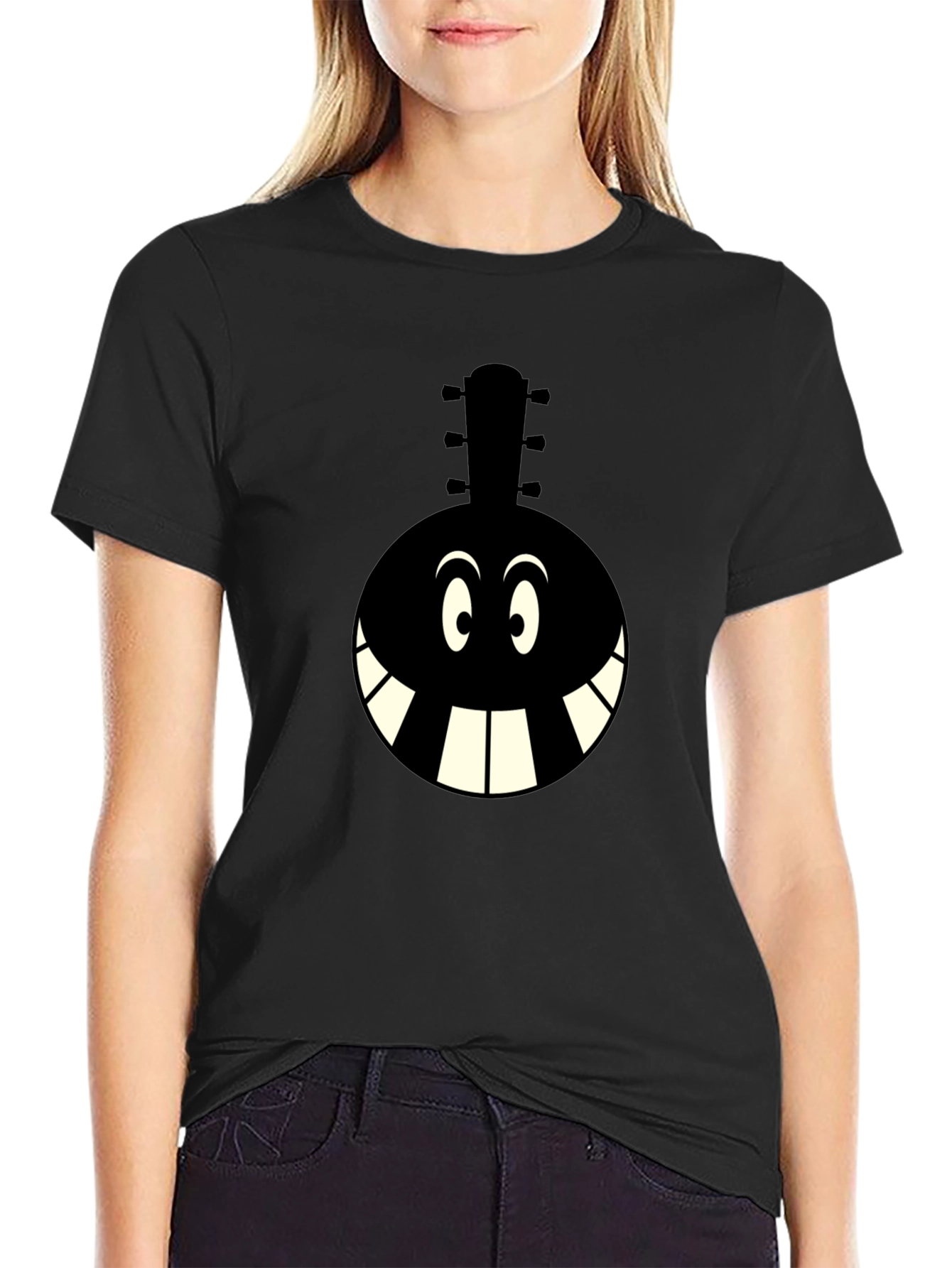 Cartoon Instrument Graphic T-Shirt - Black