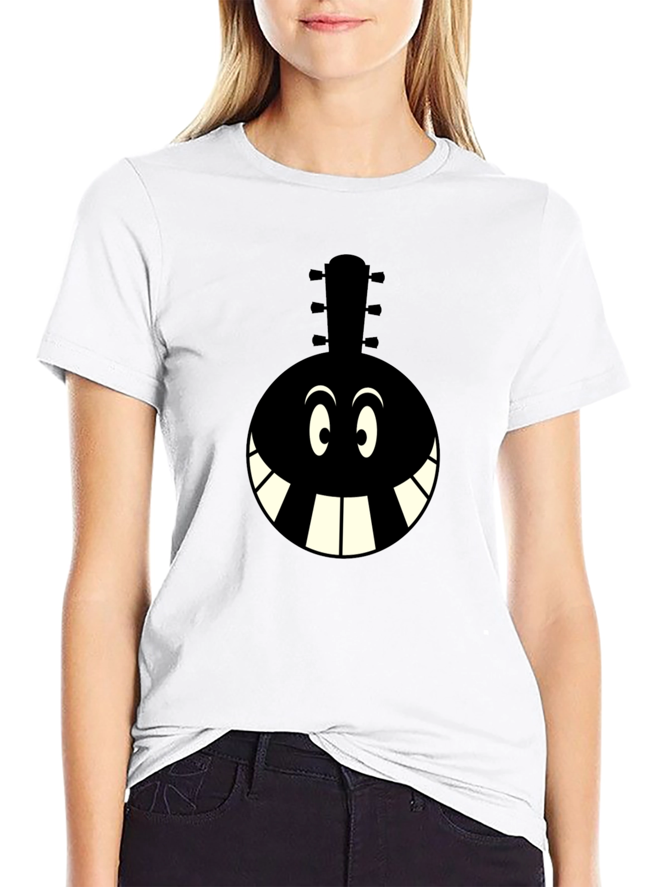 Cartoon Instrument Graphic T-Shirt - Black