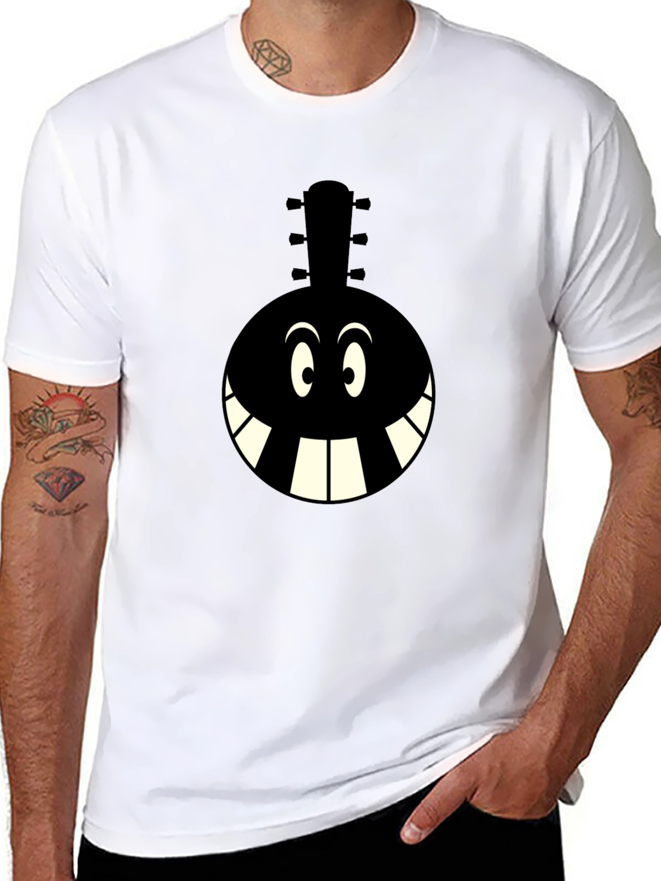 Cartoon Instrument Graphic T-Shirt - Black