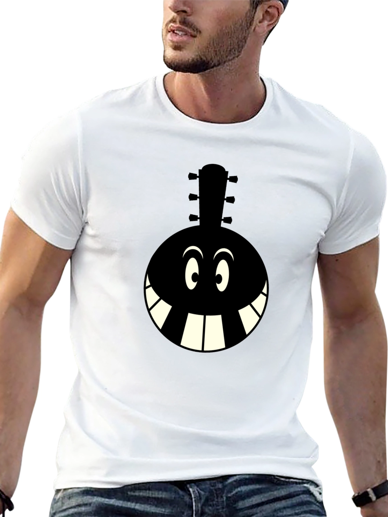 Cartoon Instrument Graphic T-Shirt - Black
