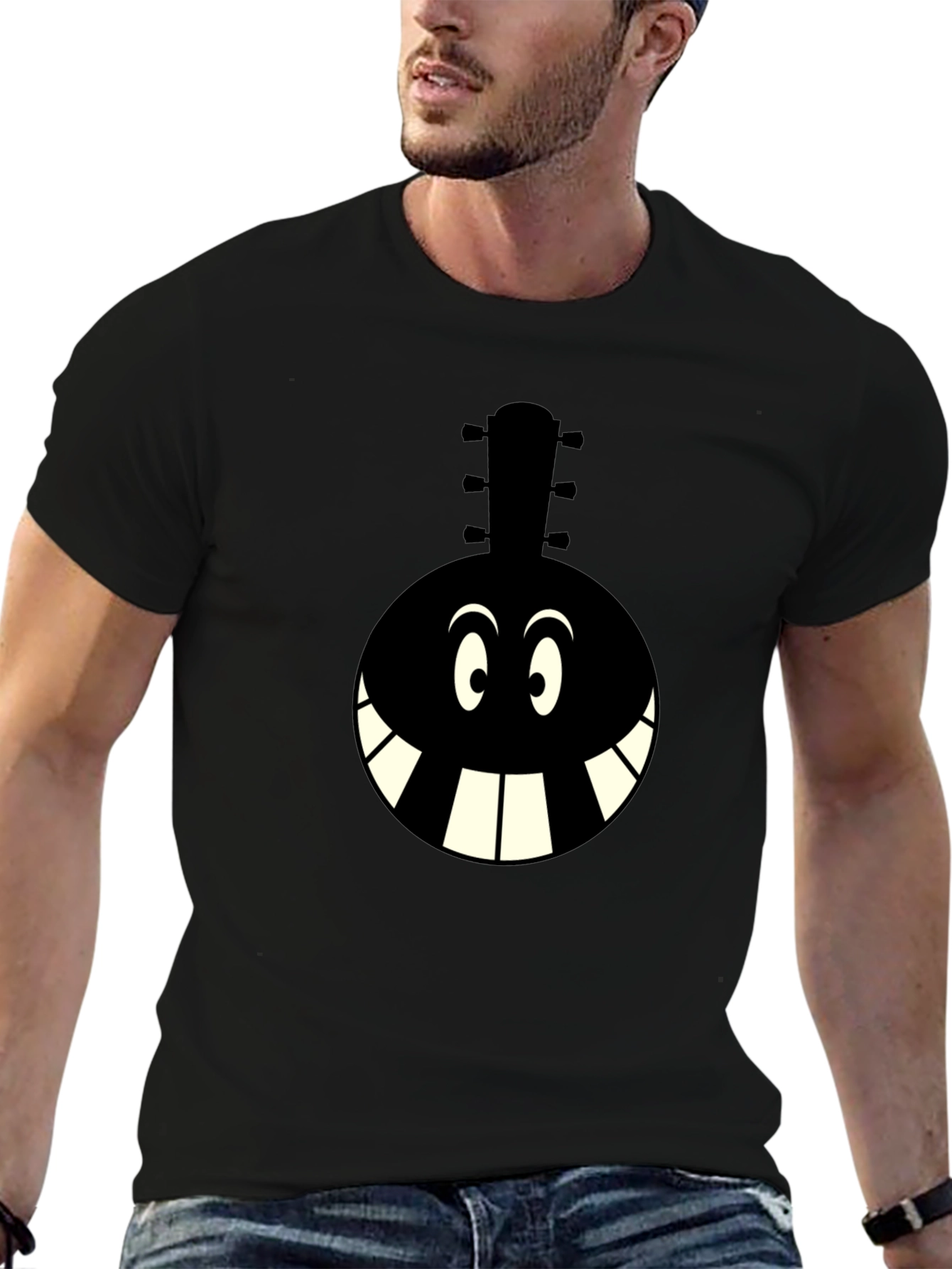 Cartoon Instrument Graphic T-Shirt - Black