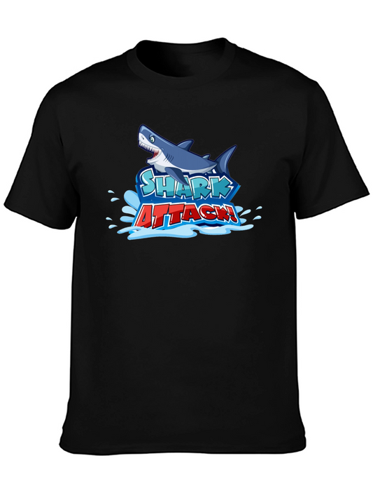 Shark Attack Graphic Tee - Black Cotton T-Shirt