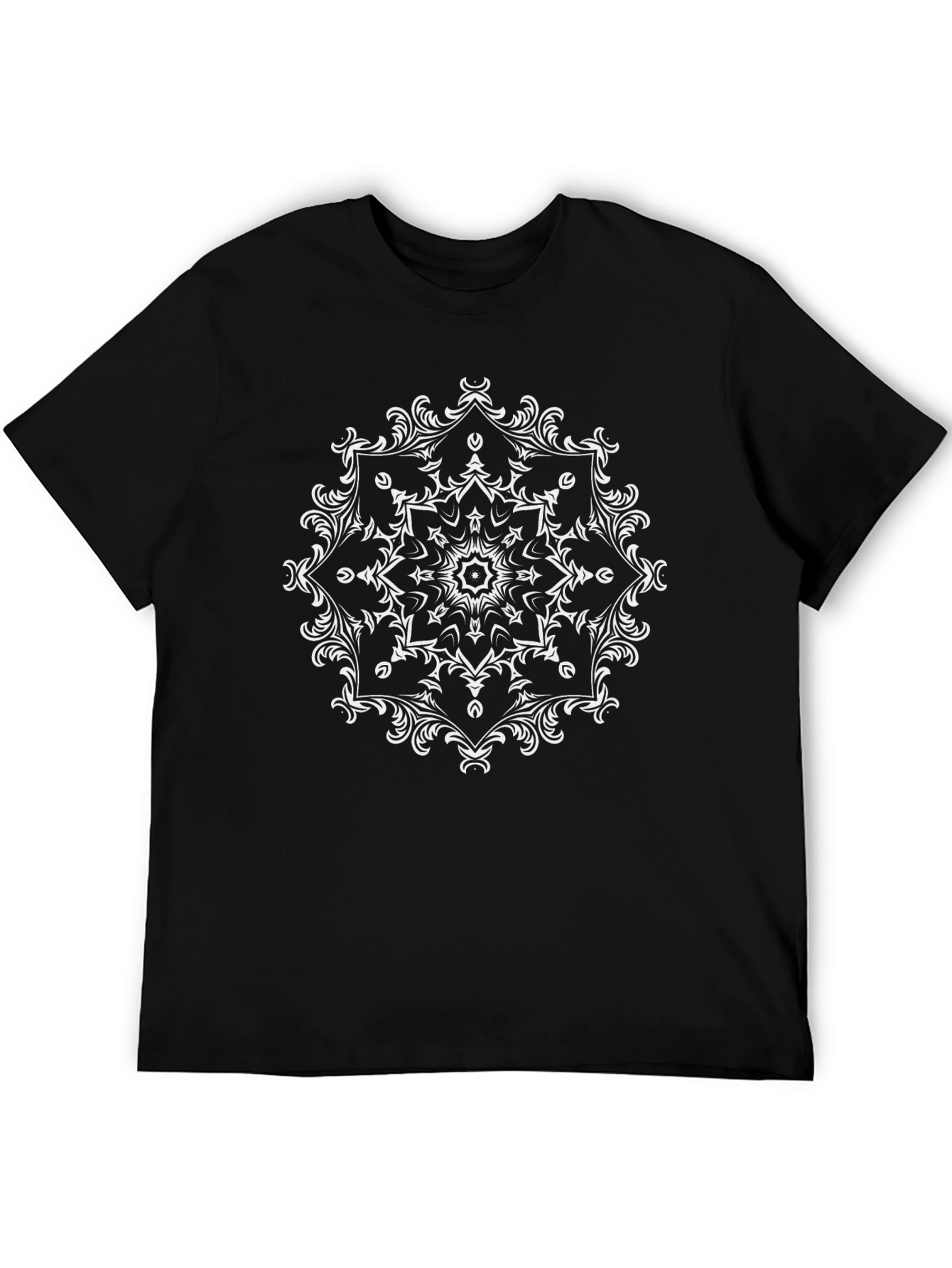 Black T-Shirt with White Mandala Design