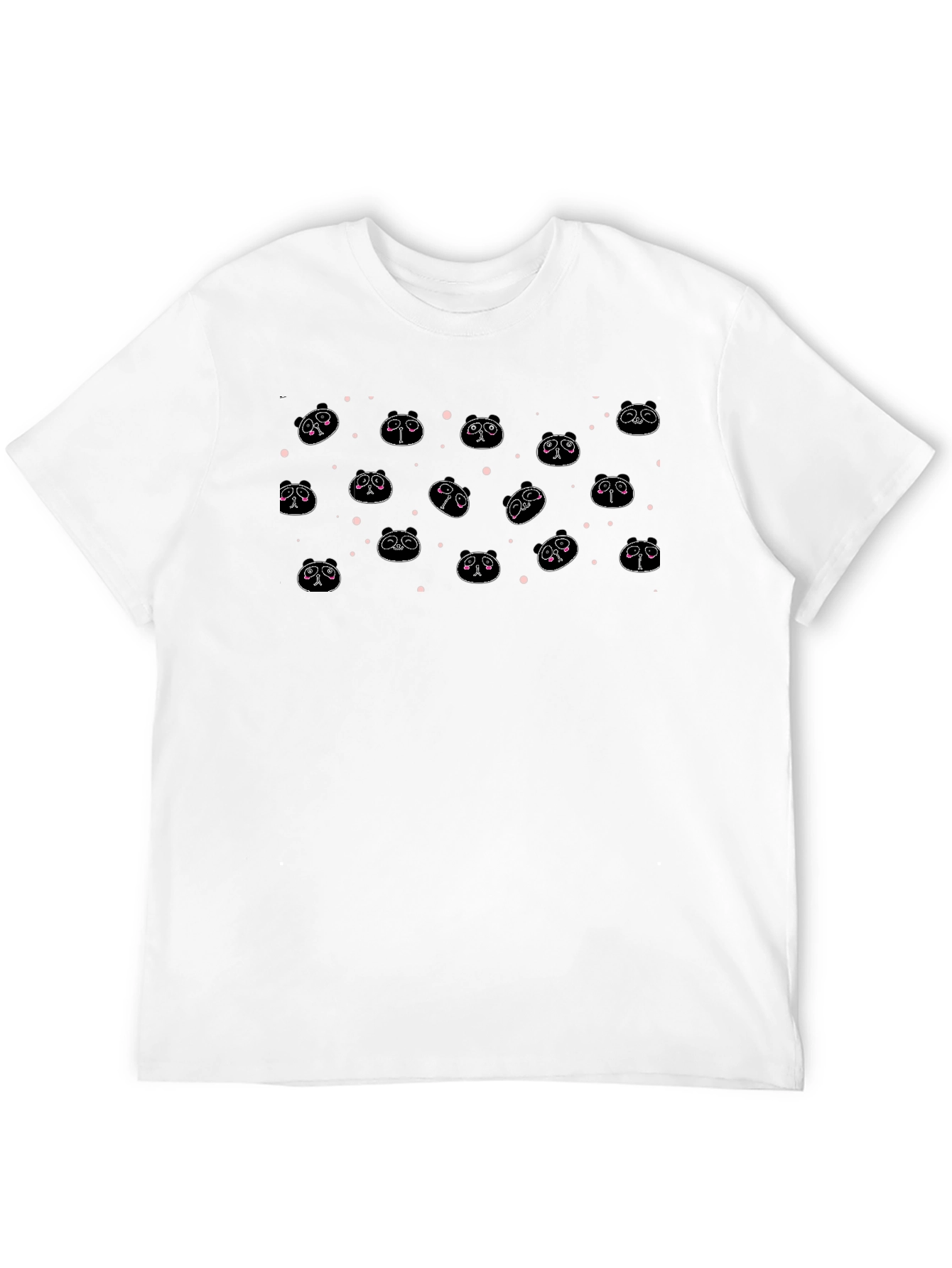 Cute Panda Face Pattern Black T-Shirt
