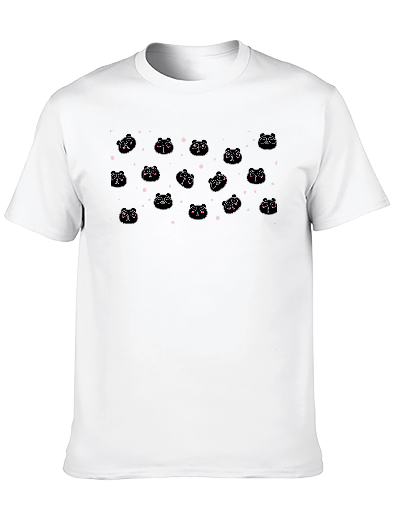 Cute Panda Face Pattern Black T-Shirt