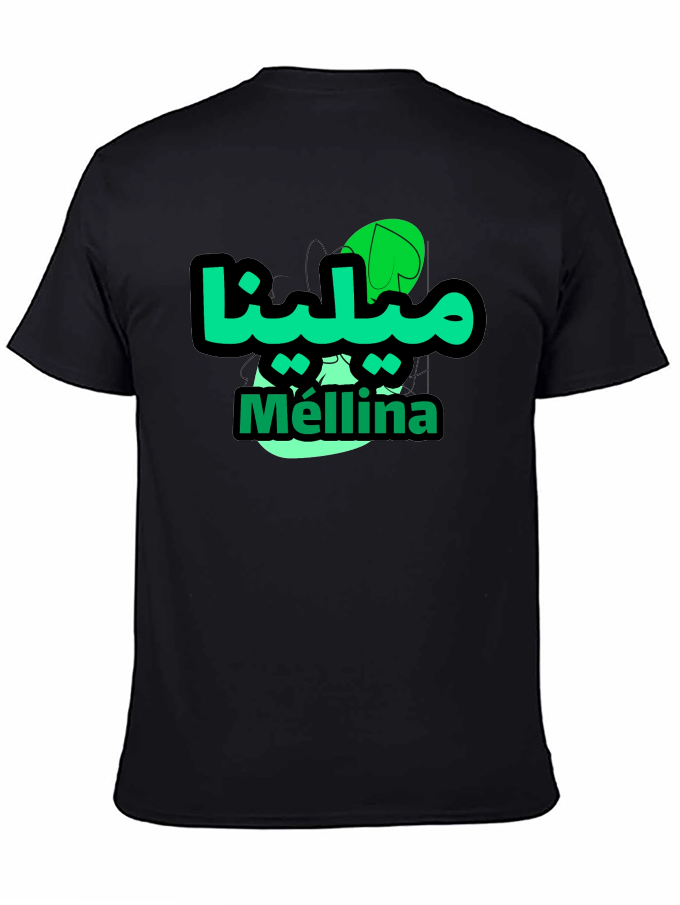 Mellina Green Graphic T-Shirt - Casual Black Tee
