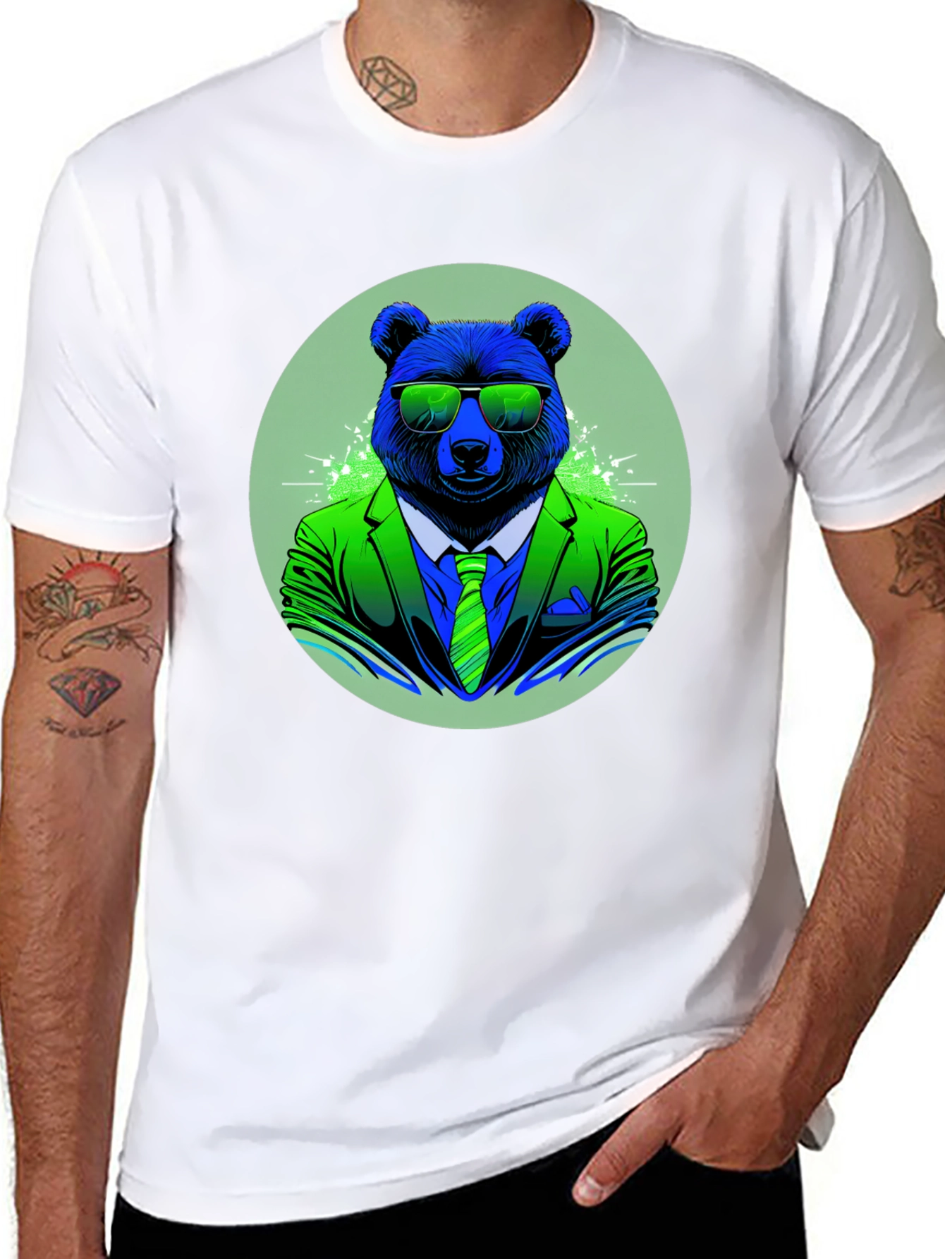 Bear in Suit Graphic T-Shirt - Black