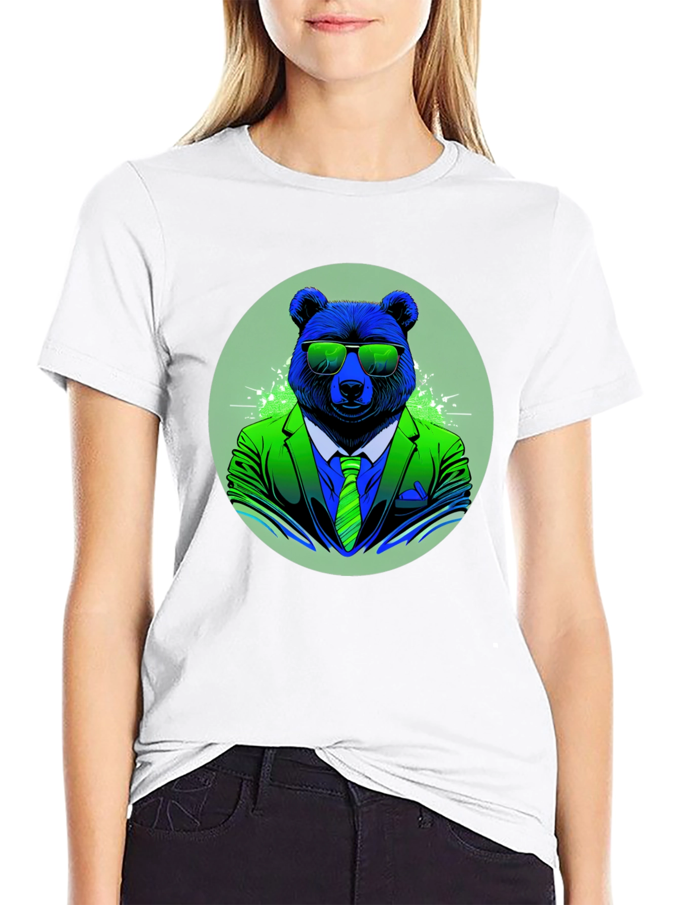 Bear in Suit Graphic T-Shirt - Black