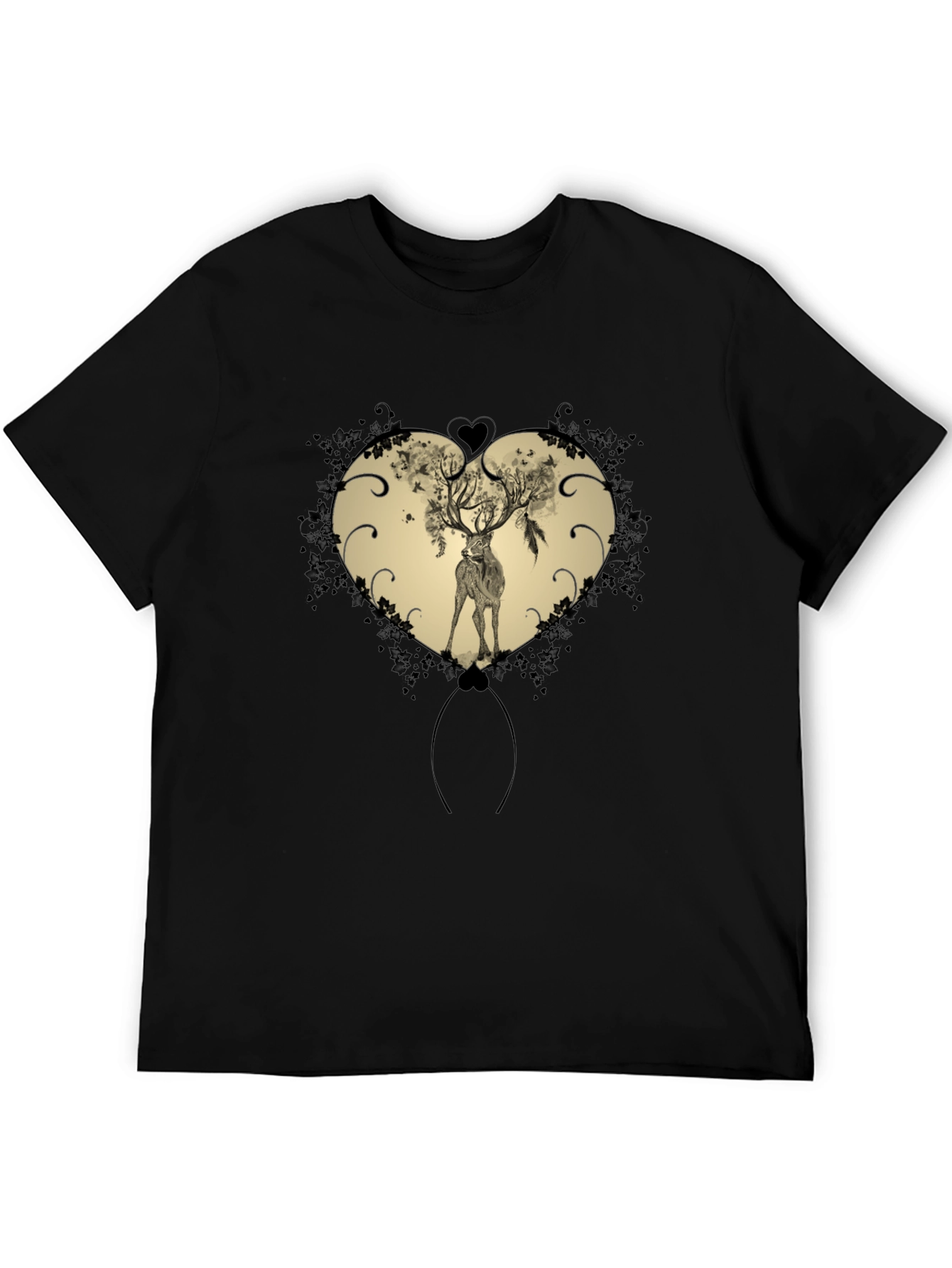 Heart Deer Graphic Tee - Mens Black T-Shirt
