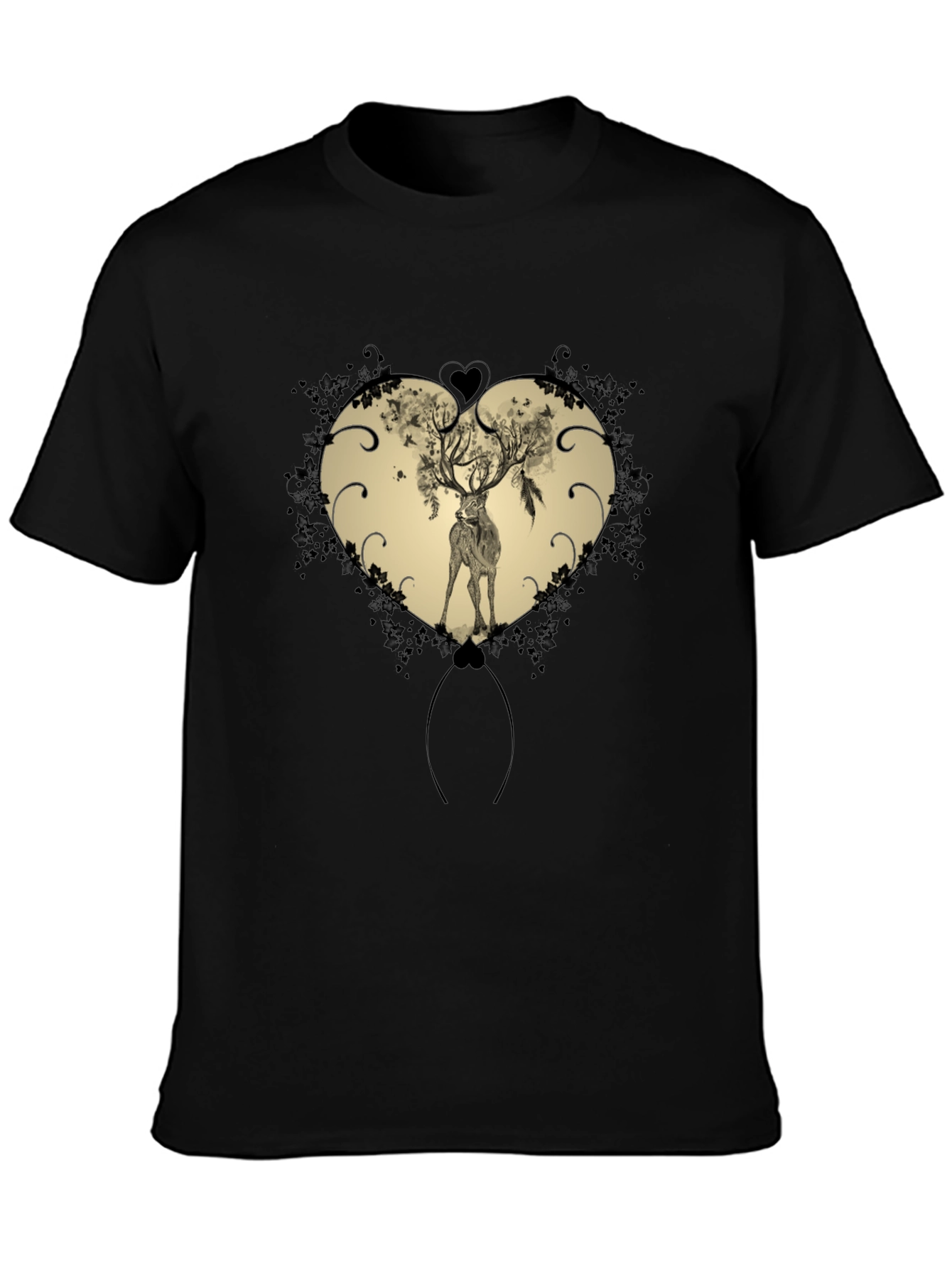 Heart Deer Graphic Tee - Mens Black T-Shirt