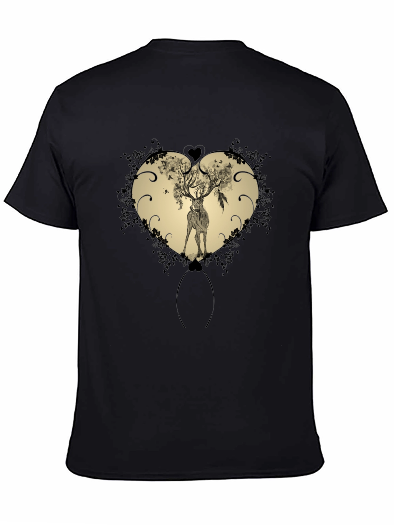 Heart Deer Graphic Tee - Mens Black T-Shirt
