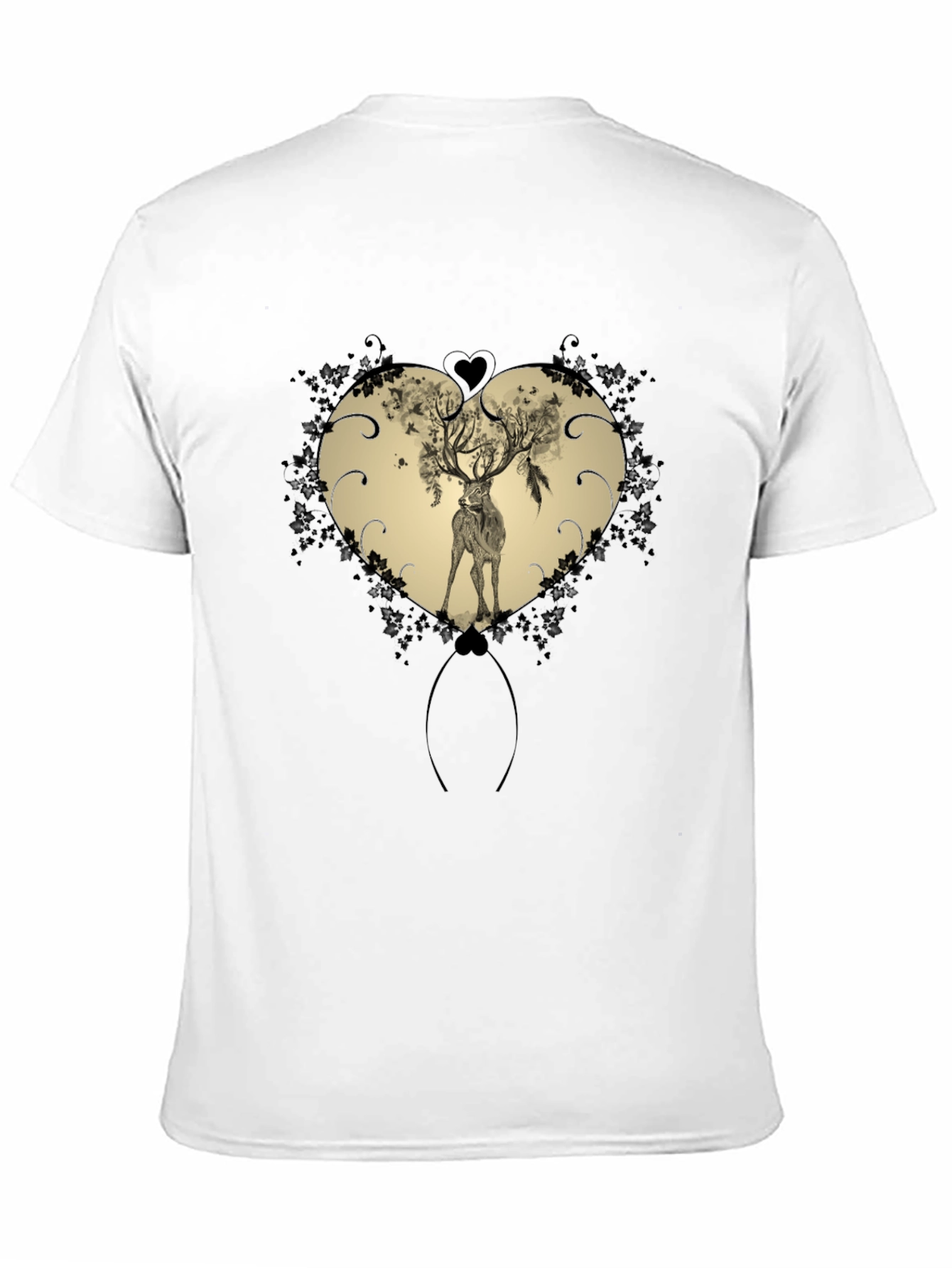 Heart Deer Graphic Tee - Mens Black T-Shirt