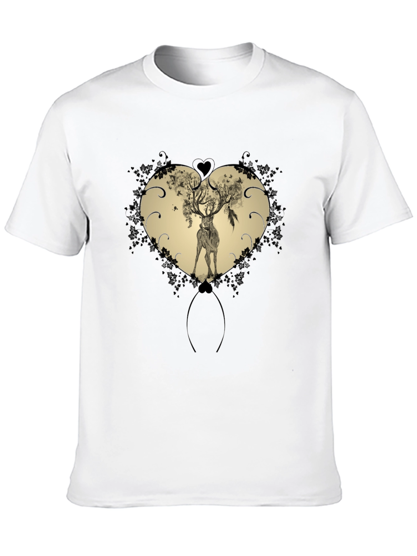 Heart Deer Graphic Tee - Mens Black T-Shirt