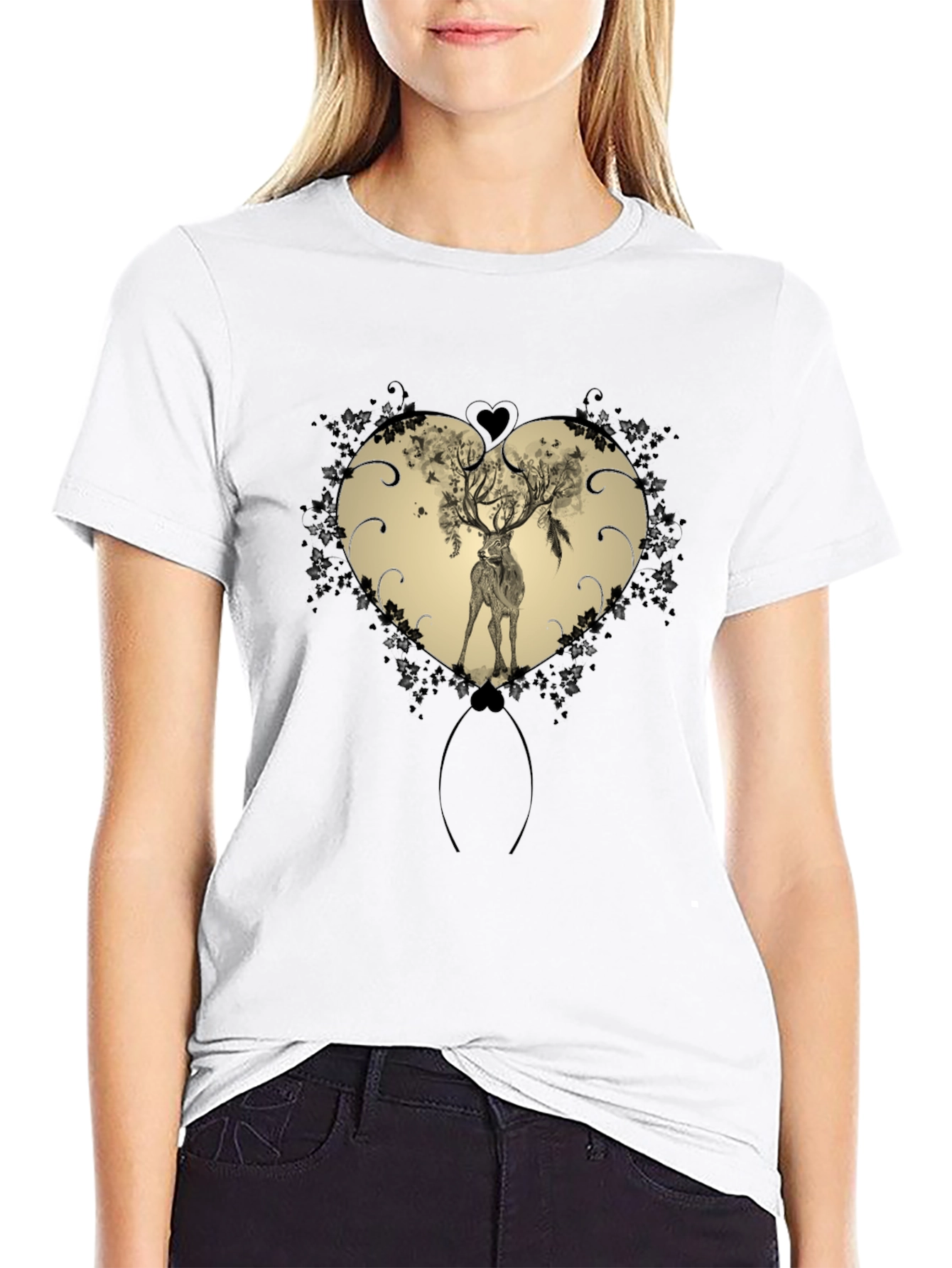Heart Deer Graphic Tee - Mens Black T-Shirt