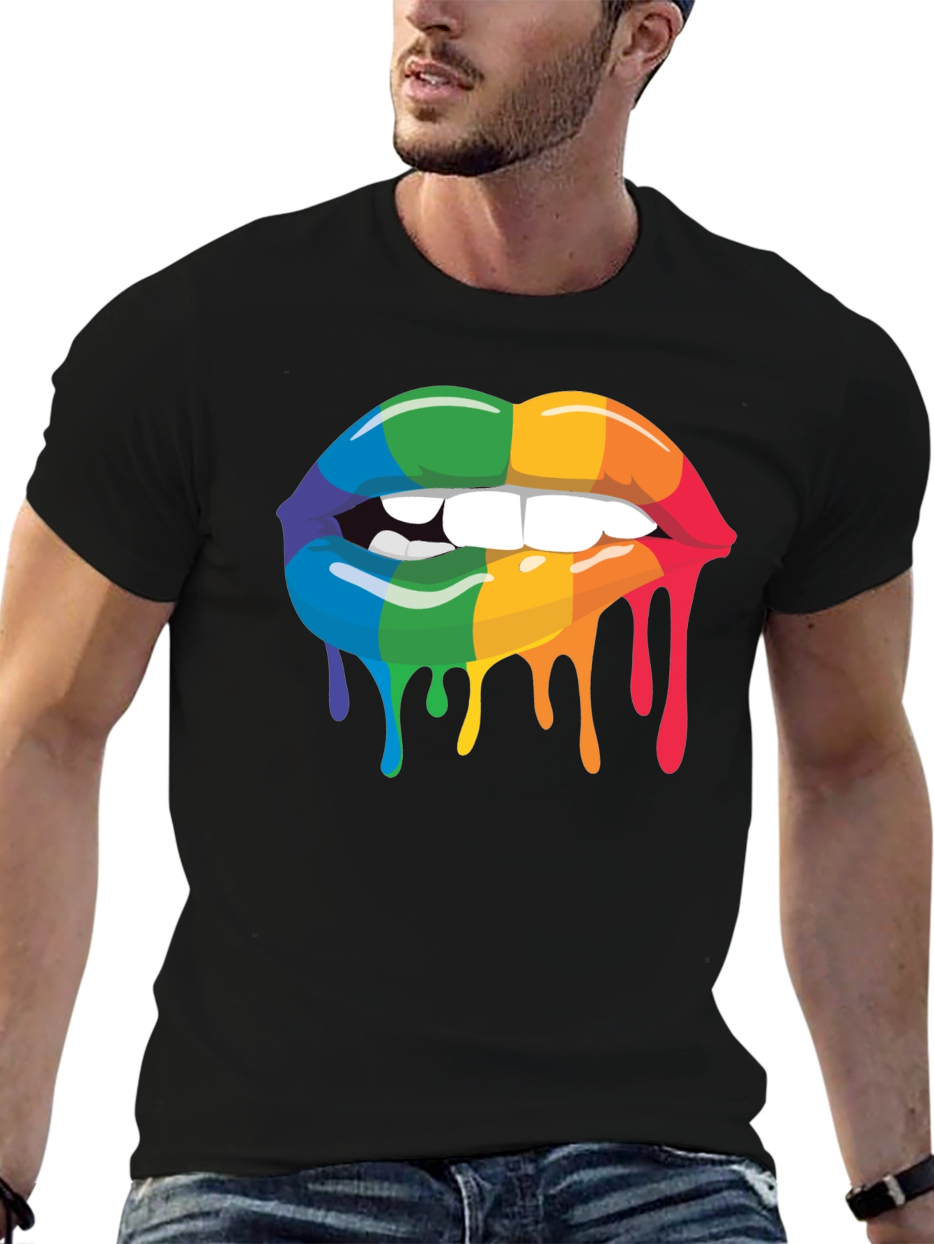 Rainbow Lips Graphic Tee - Black Cotton Blend