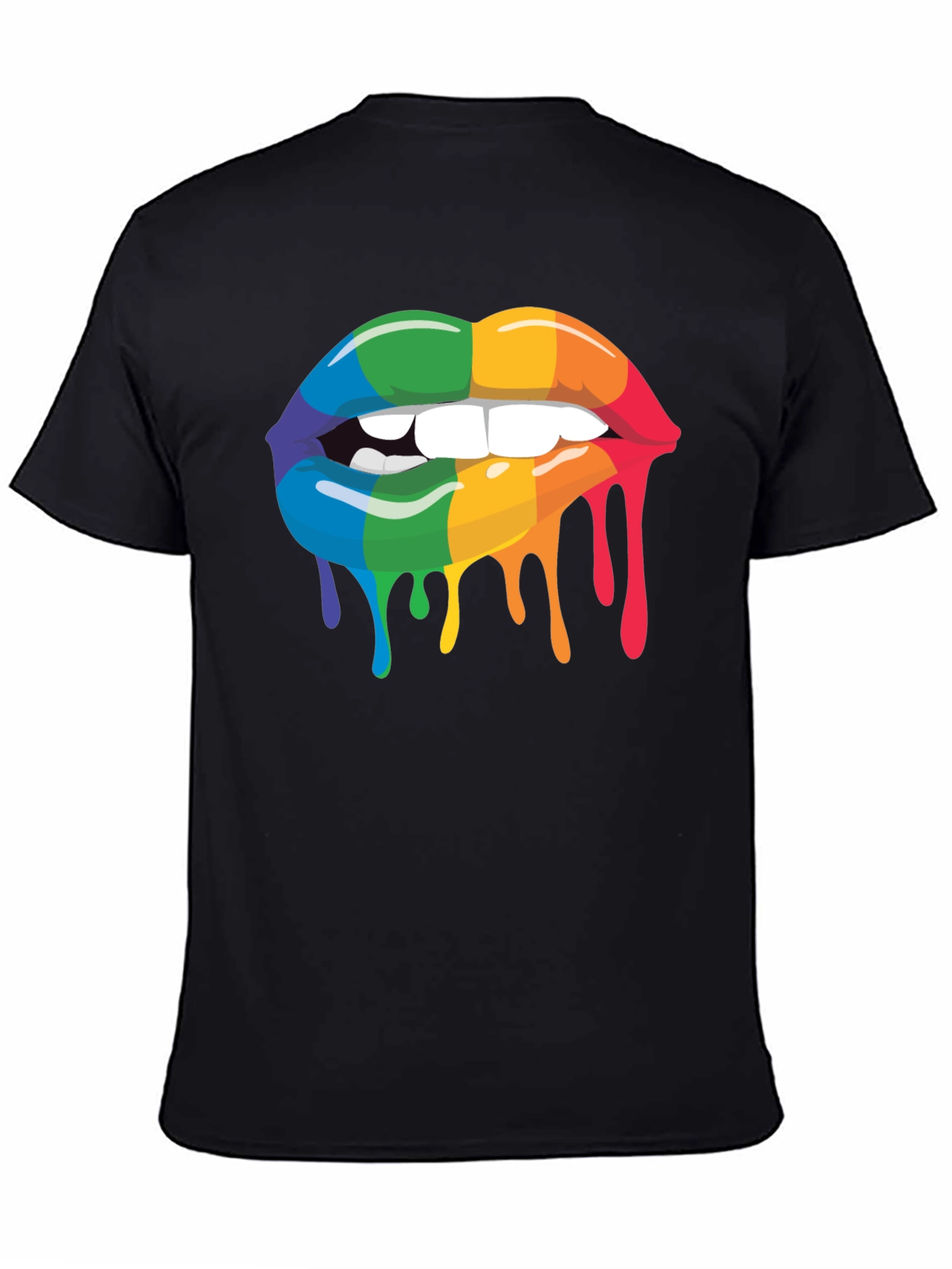 Rainbow Lips Graphic Tee - Black Cotton Blend