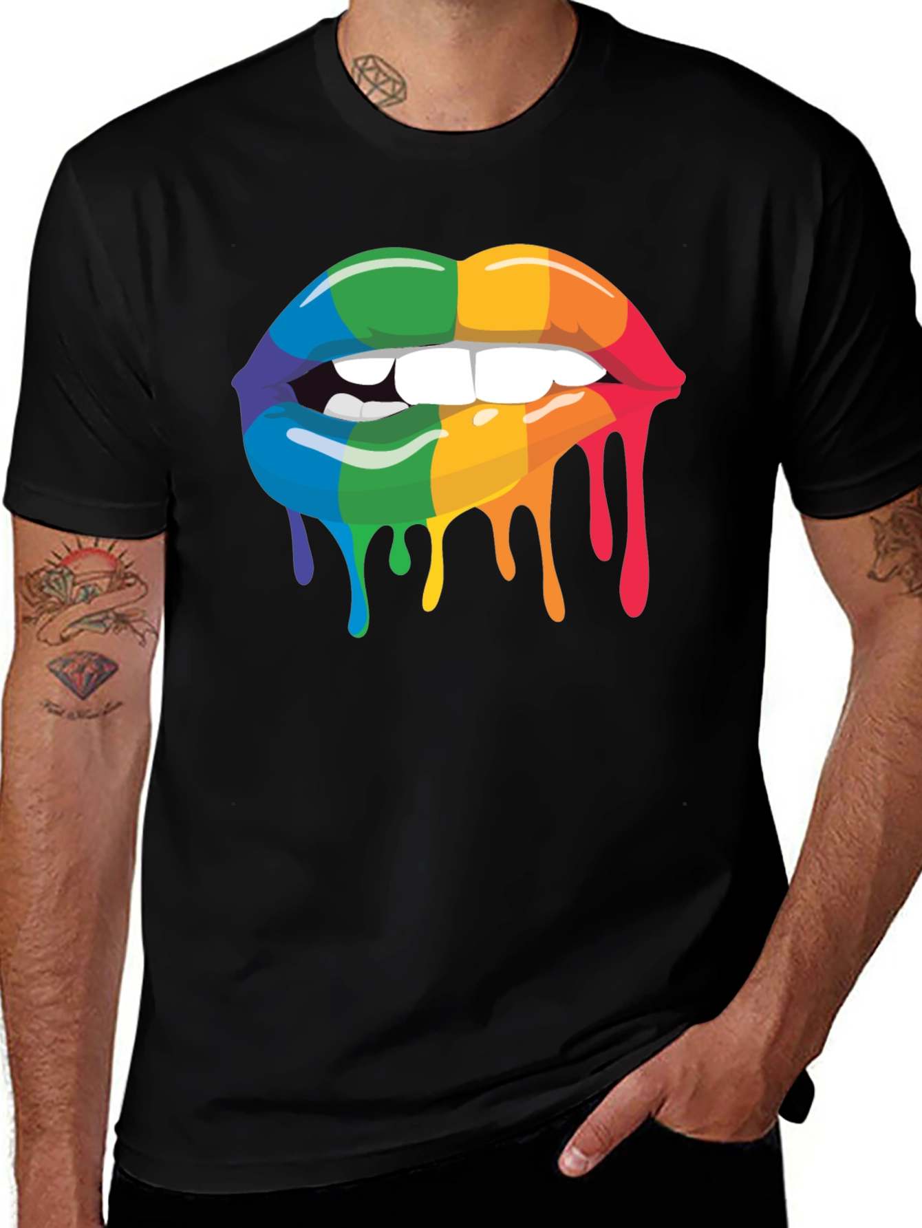 Rainbow Lips Graphic Tee - Black Cotton Blend
