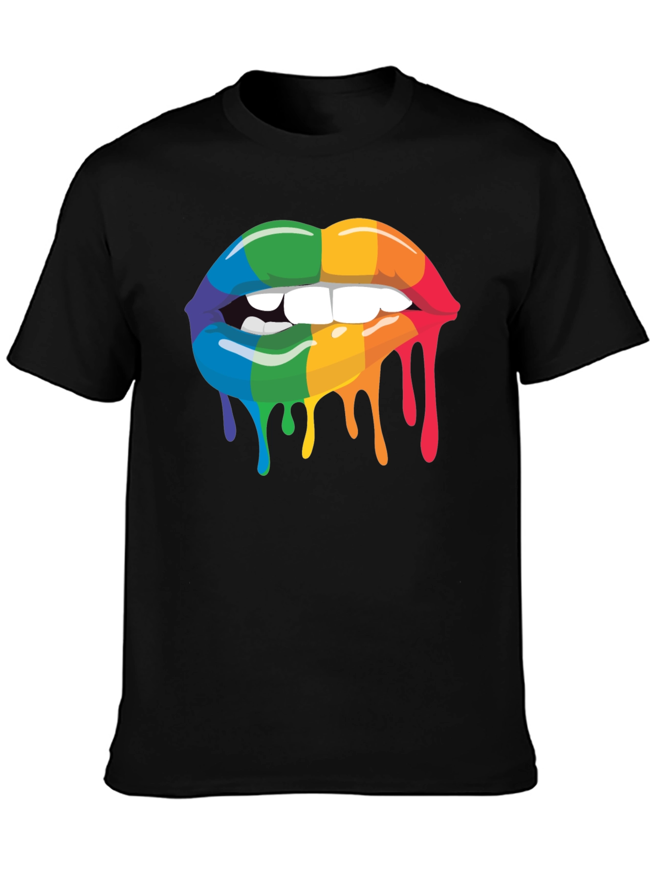 Rainbow Lips Graphic Tee - Black Cotton Blend