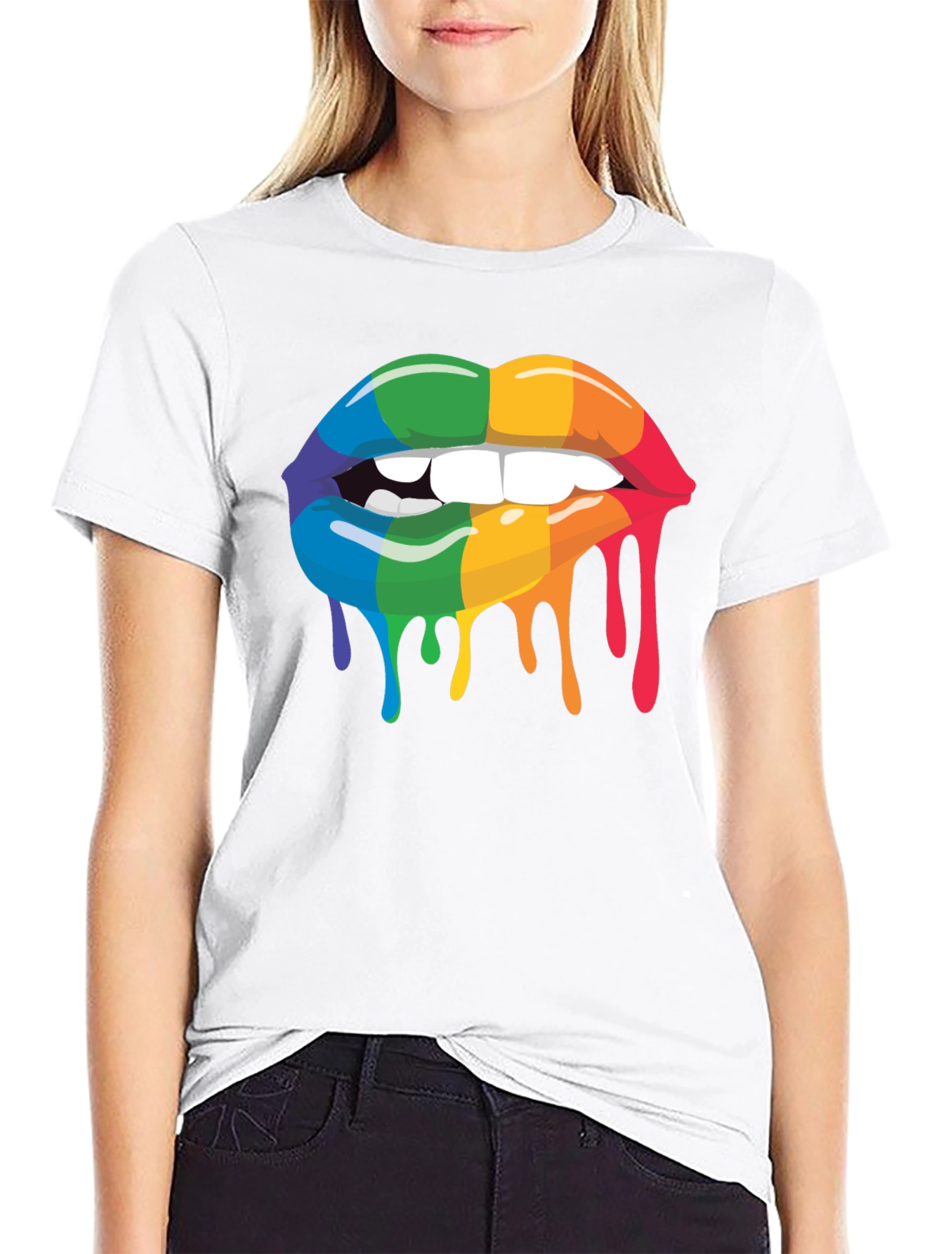 Rainbow Lips Graphic Tee - Black Cotton Blend