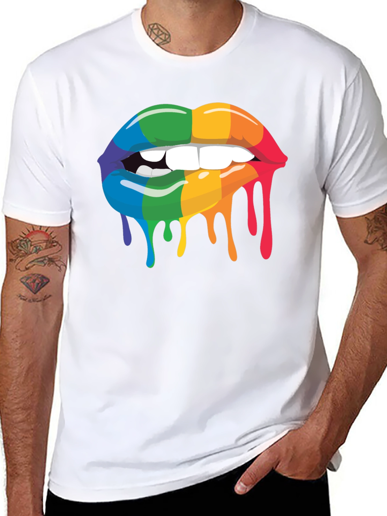 Rainbow Lips Graphic Tee - Black Cotton Blend