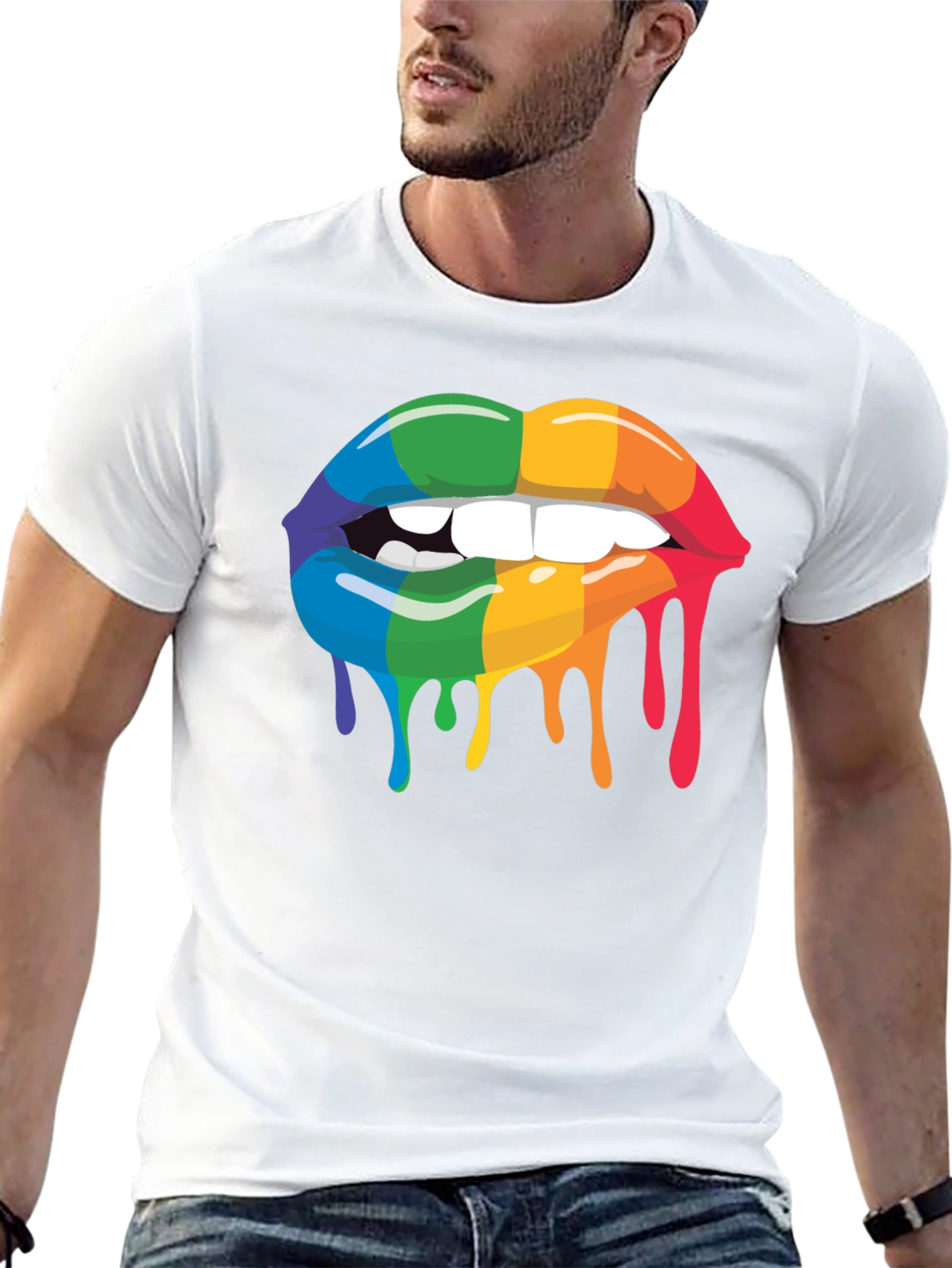 Rainbow Lips Graphic Tee - Black Cotton Blend
