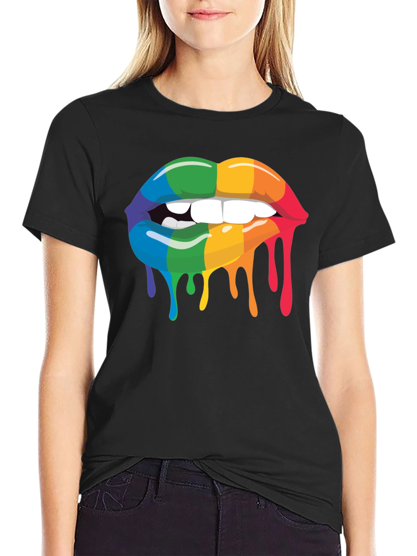 Rainbow Lips Graphic Tee - Black Cotton Blend