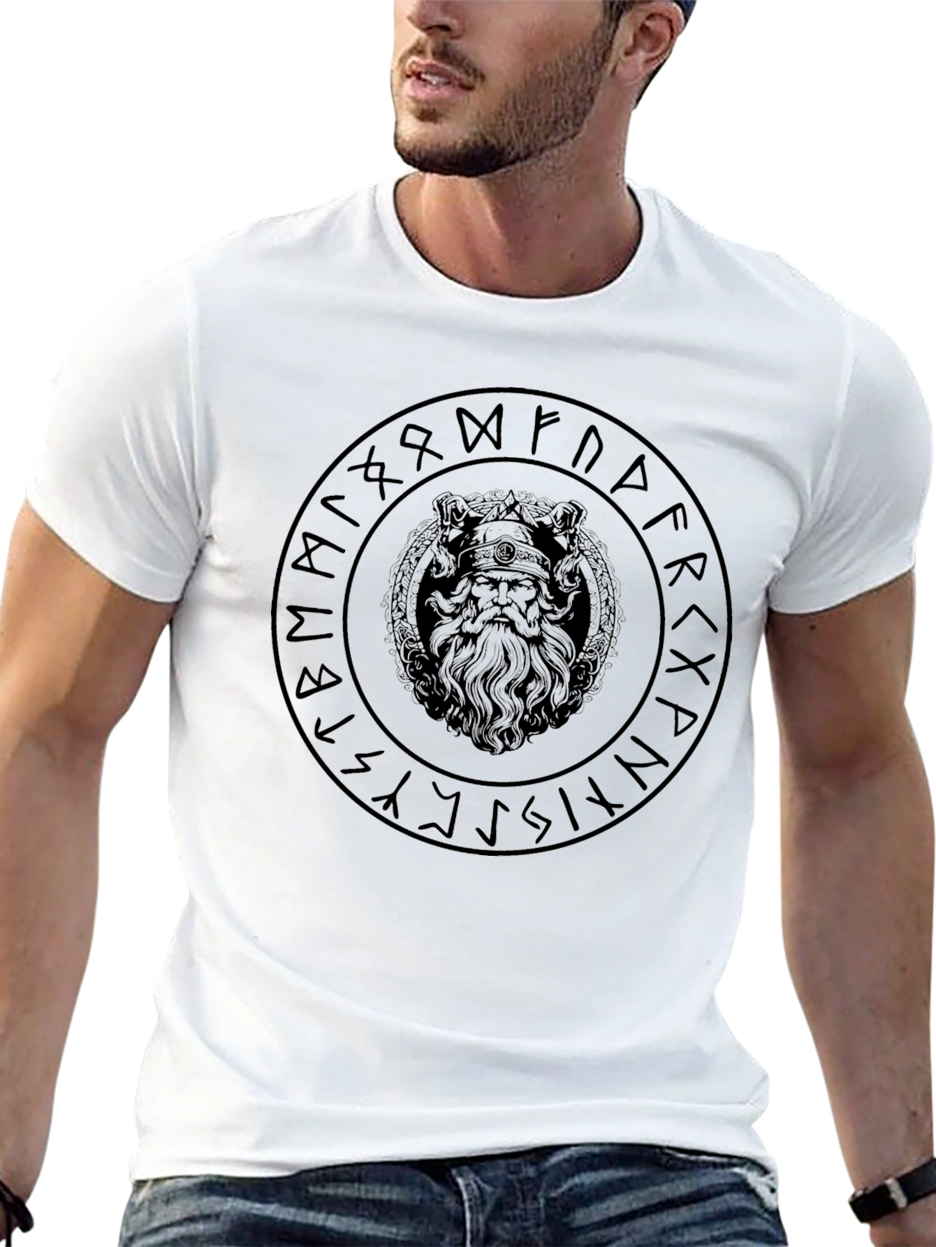 Viking Rune Circle Graphic T-Shirt - Black
