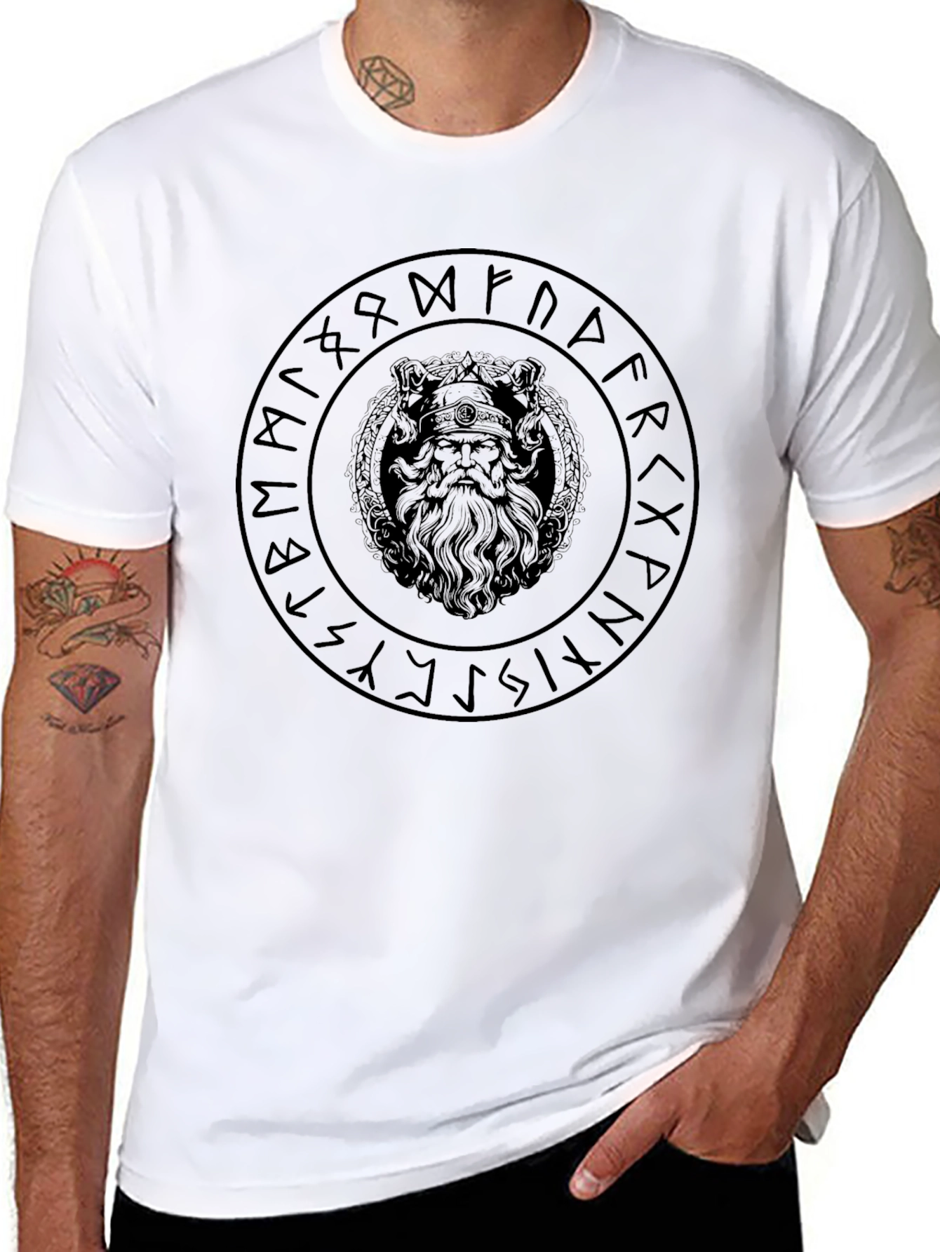Viking Rune Circle Graphic T-Shirt - Black