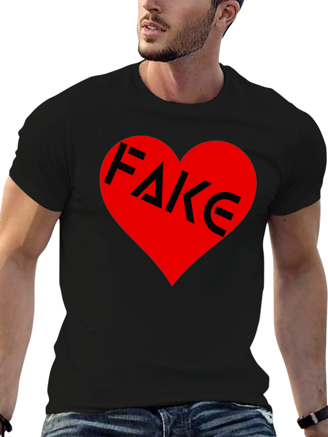 Fake Love Tee - Heart Graphic Print Black Shirt