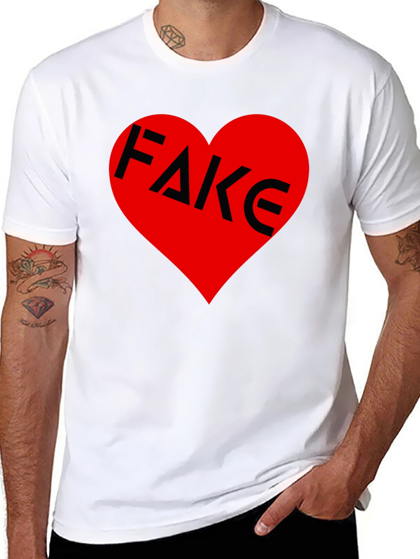 Fake Love Tee - Heart Graphic Print Black Shirt