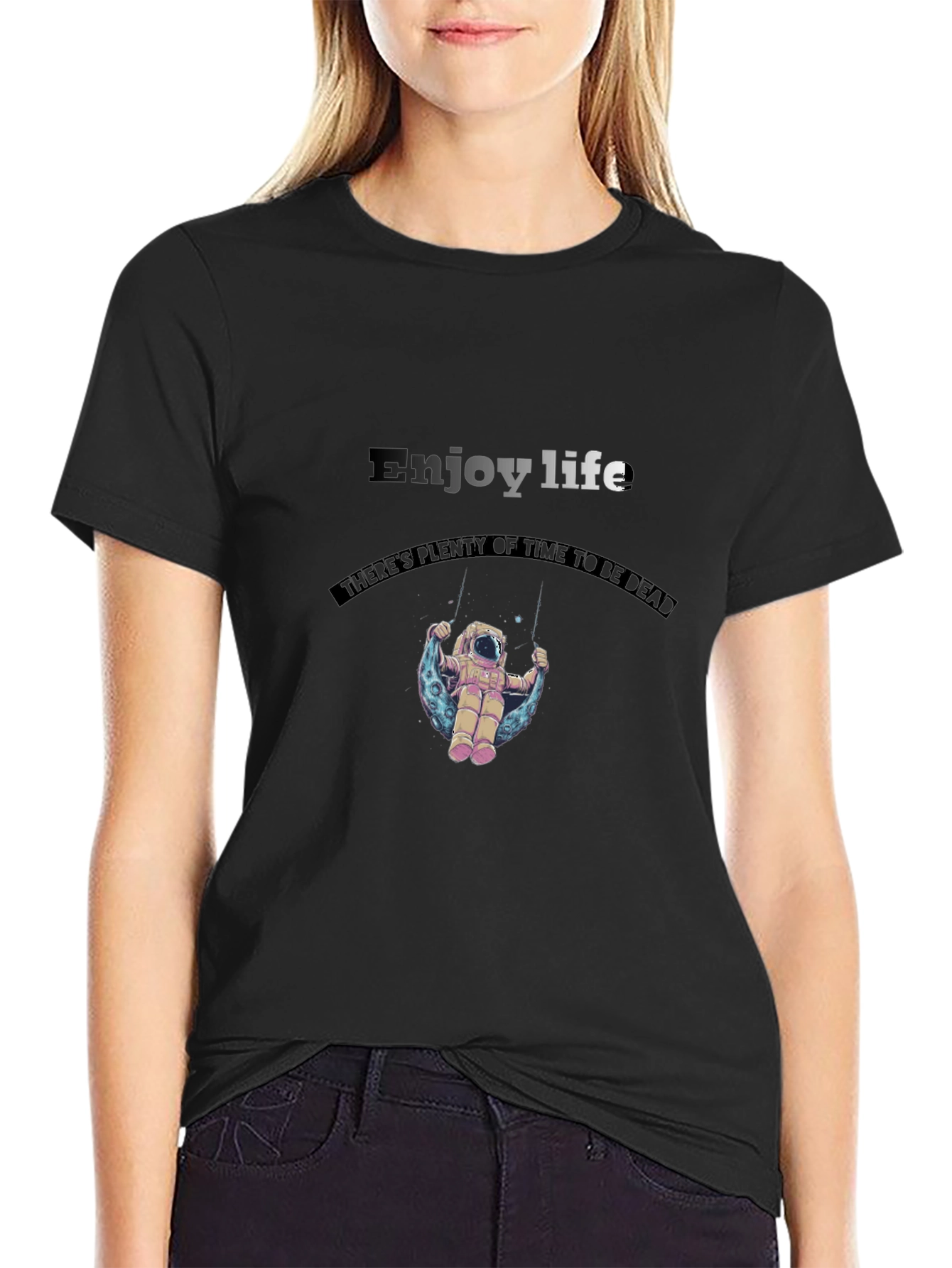 Enjoy Life Graphic Tee - Astronaut on Moon Swing