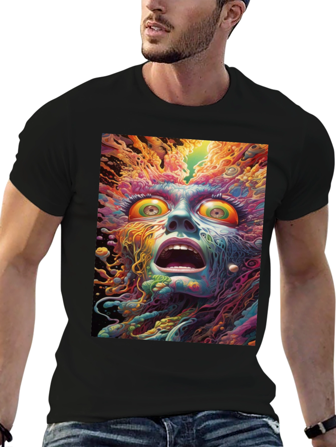 Psychedelic Face Graphic Tee - Unique Art Shirt