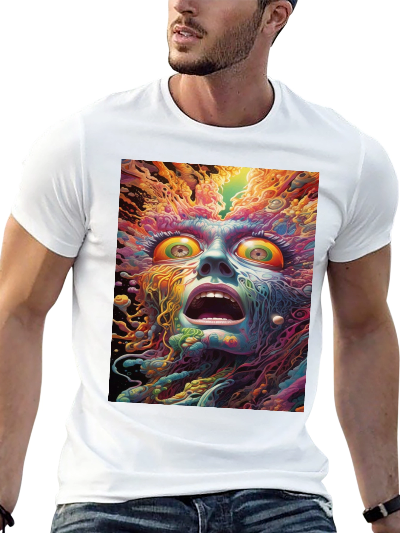 Psychedelic Face Graphic Tee - Unique Art Shirt